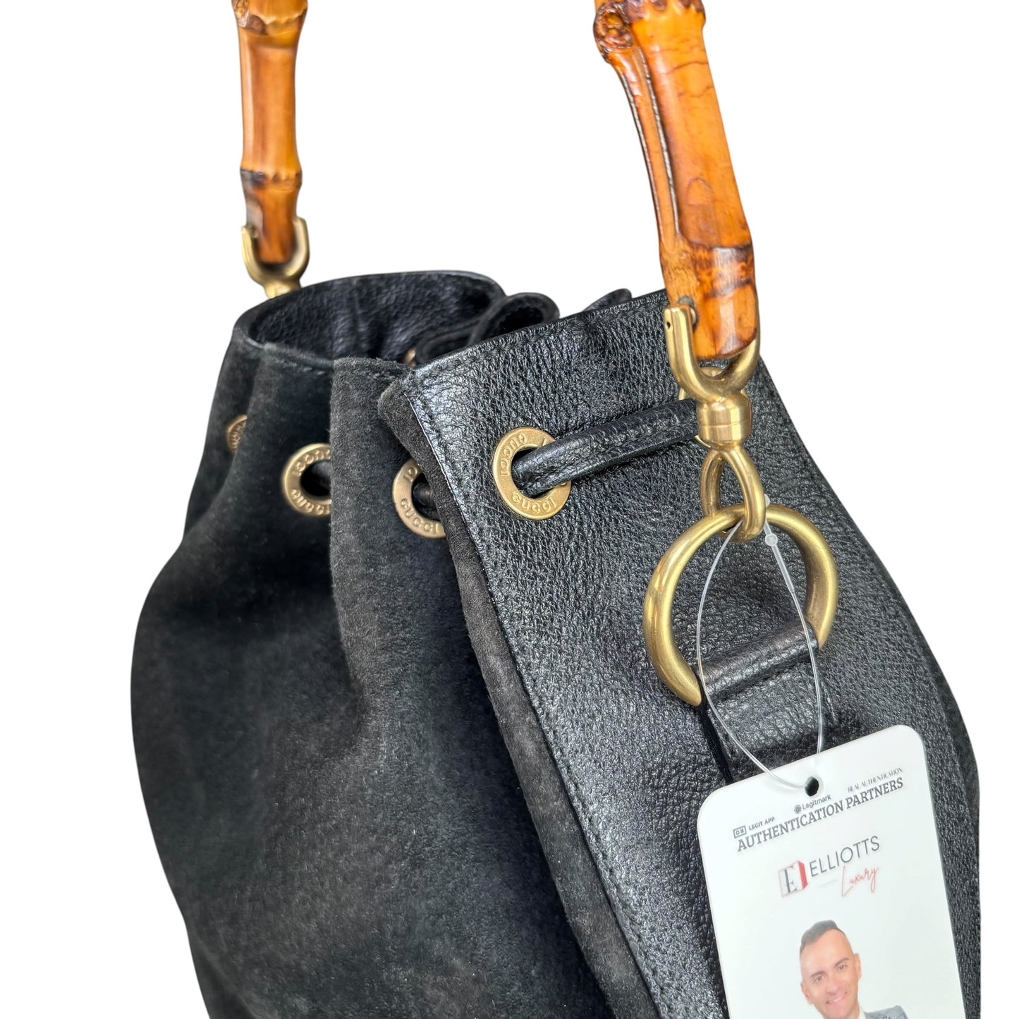 Gucci Bamboo Black Leather Suede Bucket Shoulder Bag