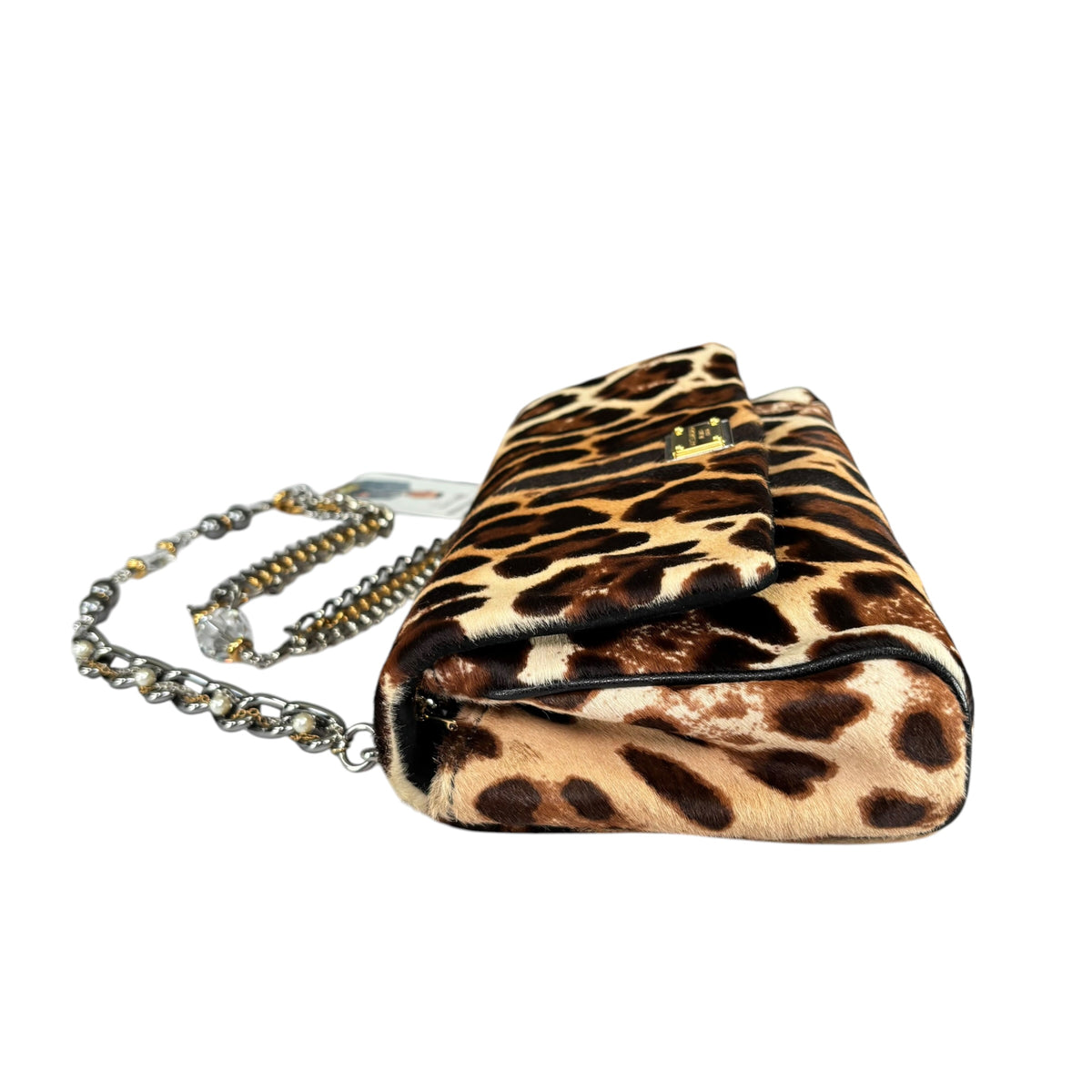 Dolce Gabbana Leopard Hair Calf Flap Chain Shoulder Purse