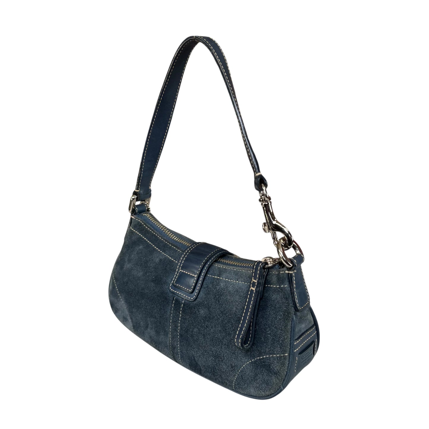 Coach Y2K Mini Soho Navy Blue Suede Buckle Shoulder Purse