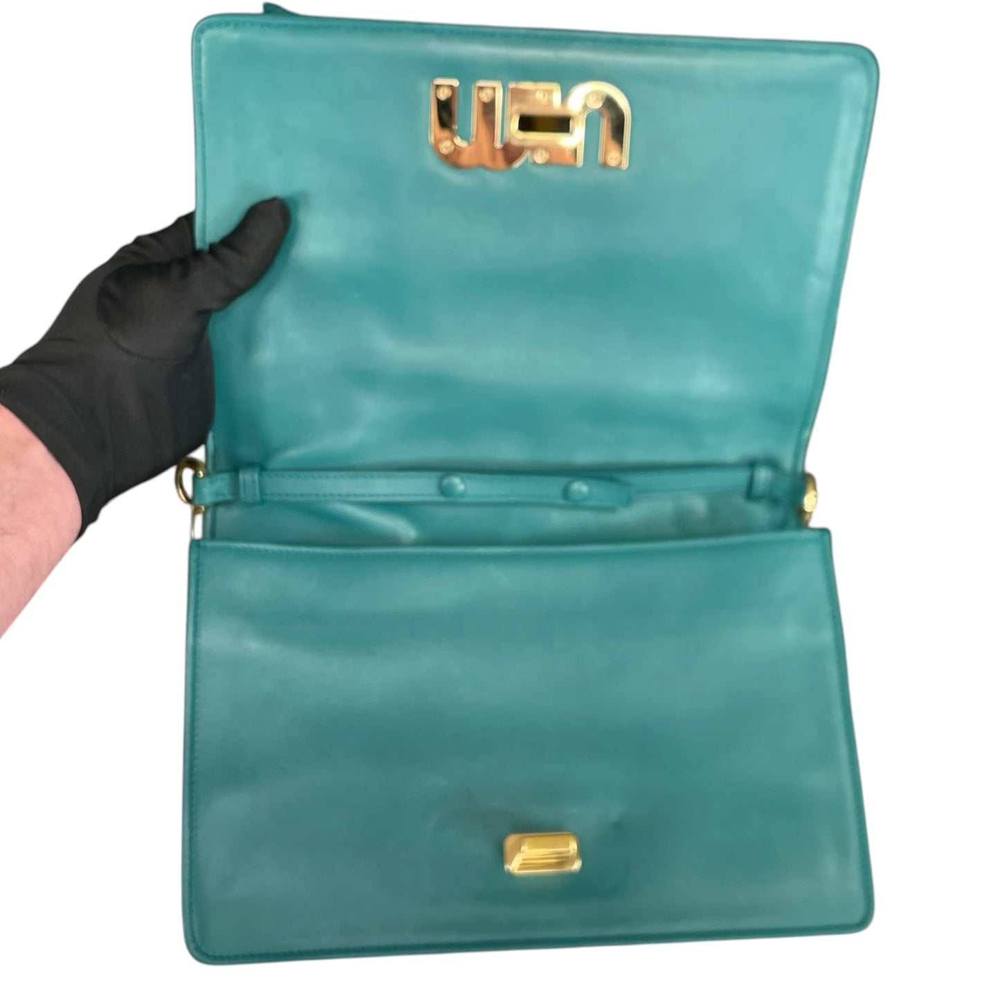 Miu Miu Delice Teal Matelasse Python Embossed Nappa Leather GHW Crossbody Flap Purse