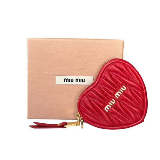 Miu Miu Matelasse Mini GHW Heart Red Leather Zippy Coin Pouch