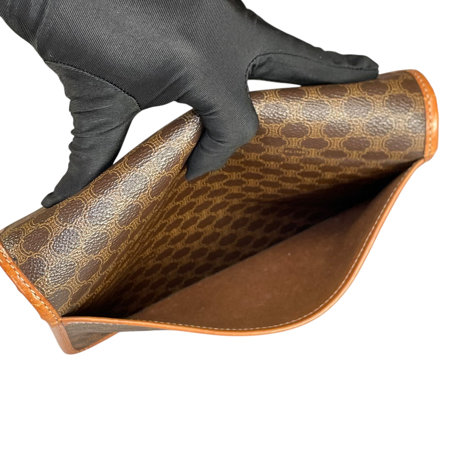 Celine Macadam Monogram GHW Canvas Brown Leather Clutch