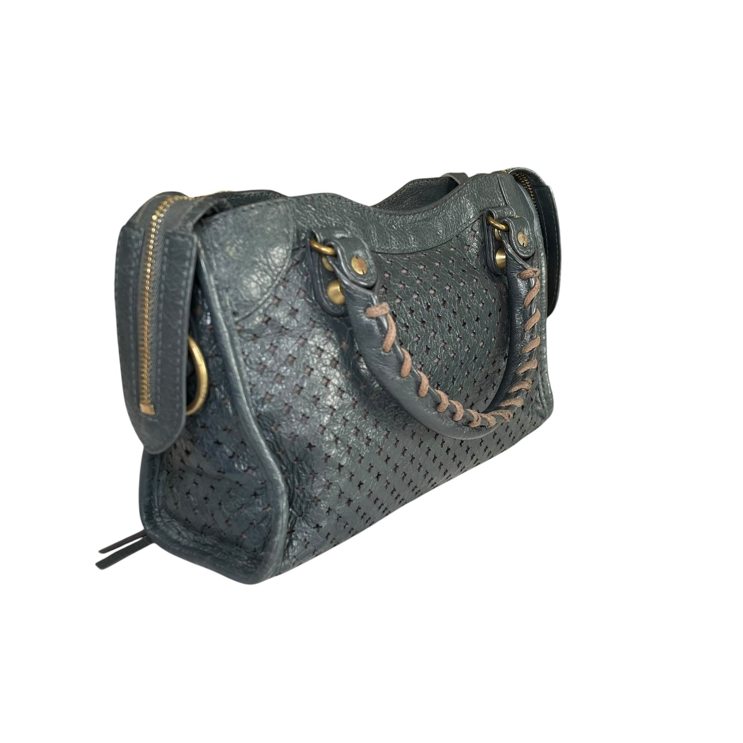 Balenciaga Motorcross Mini City Leather Perforated Anthracite Grey Bag