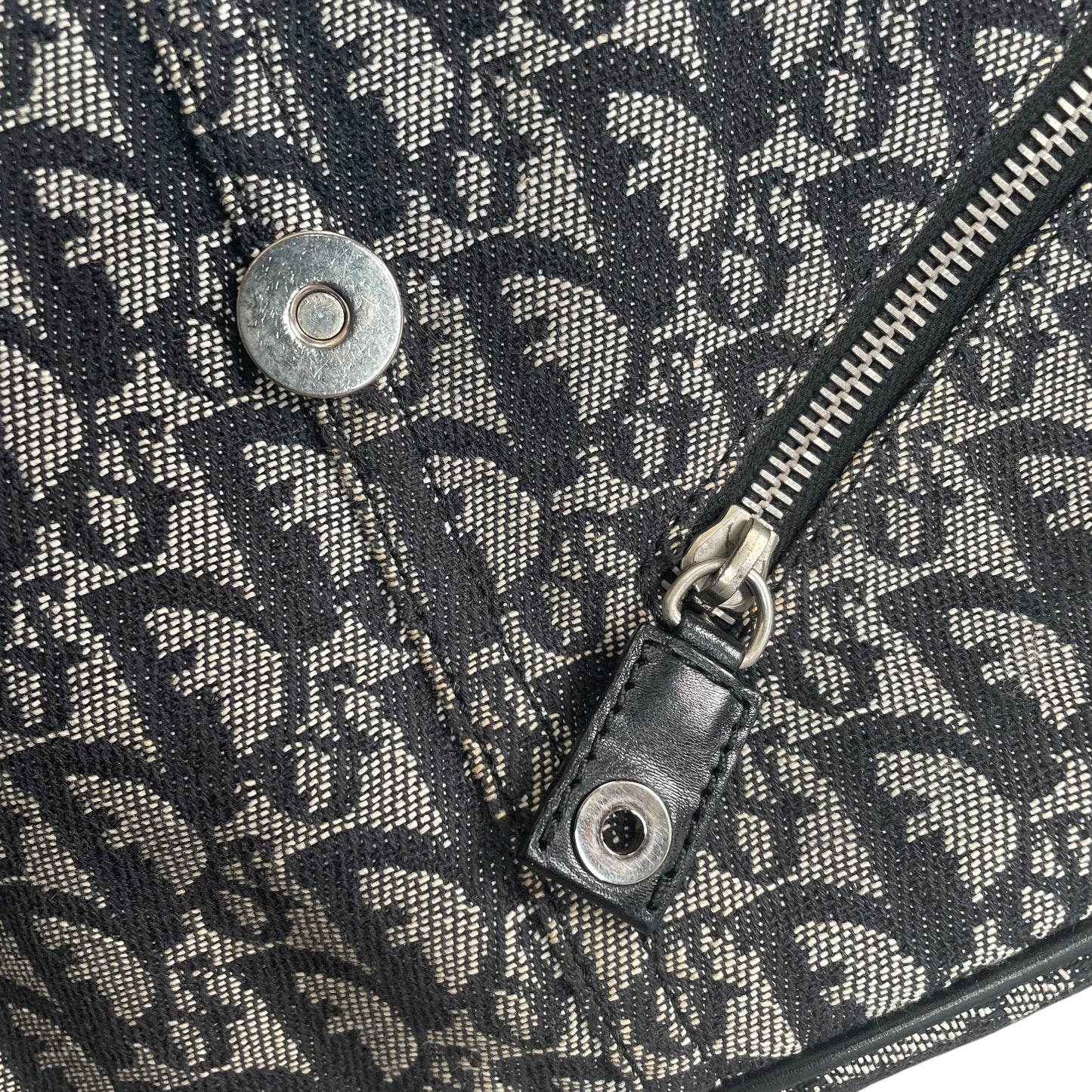 Christian Dior Oblique SHW Black Leather Canvas Trotter Monogram Crossbody 2 Way Shoulder Messenger Purse