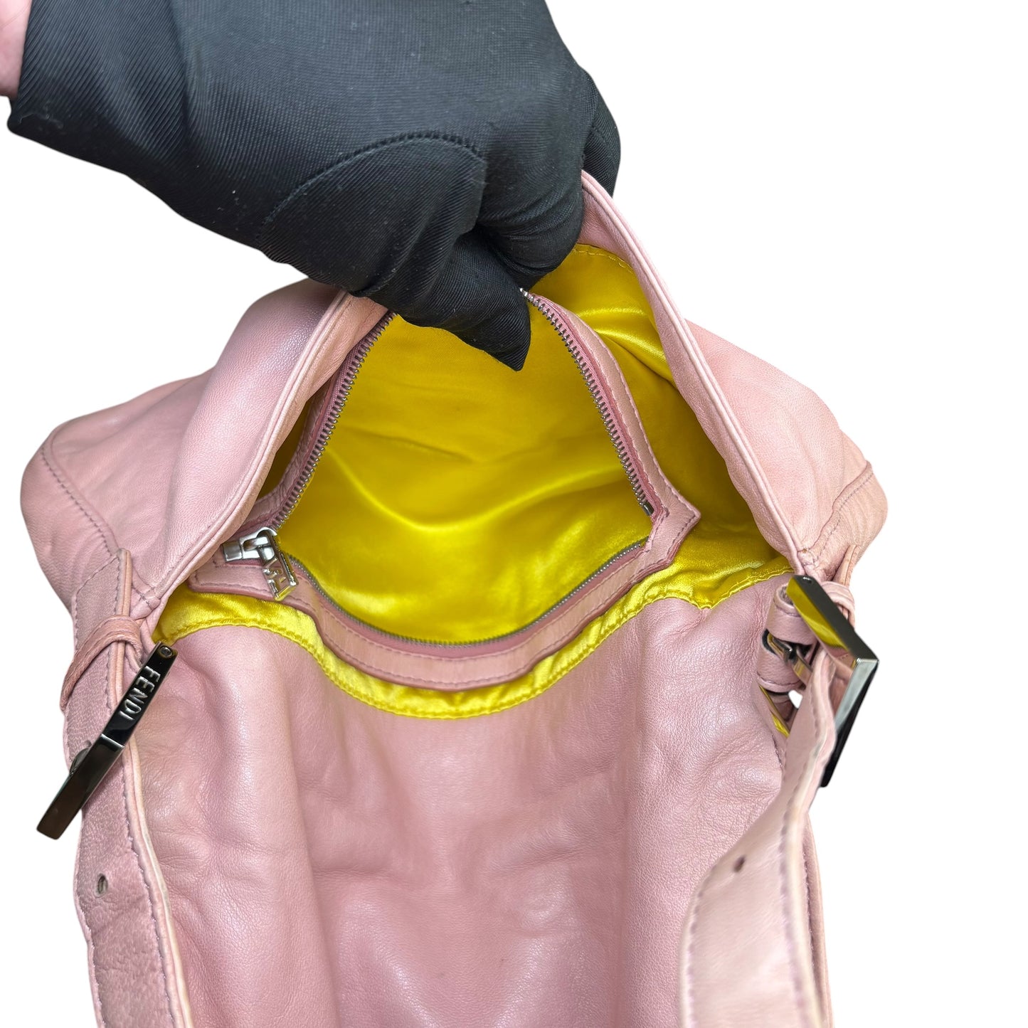 Fendi Y2K Baguette Classic Pink Lambskin SHW Yellow Shoulder Purse