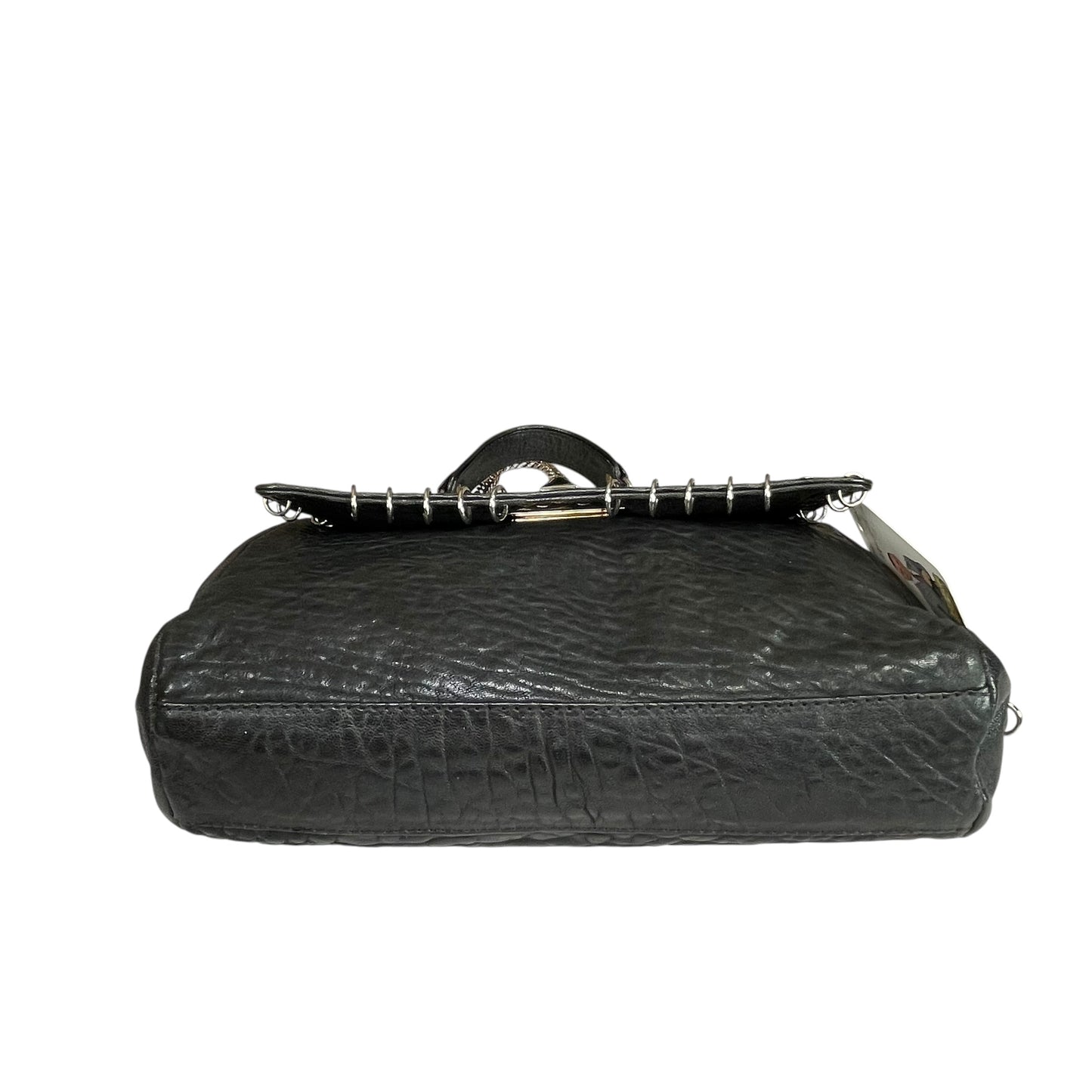 Emilio Pucci Pierced Studded Flap Black Aged Cowhide Silver Gold 2-Way Shoulder Bag