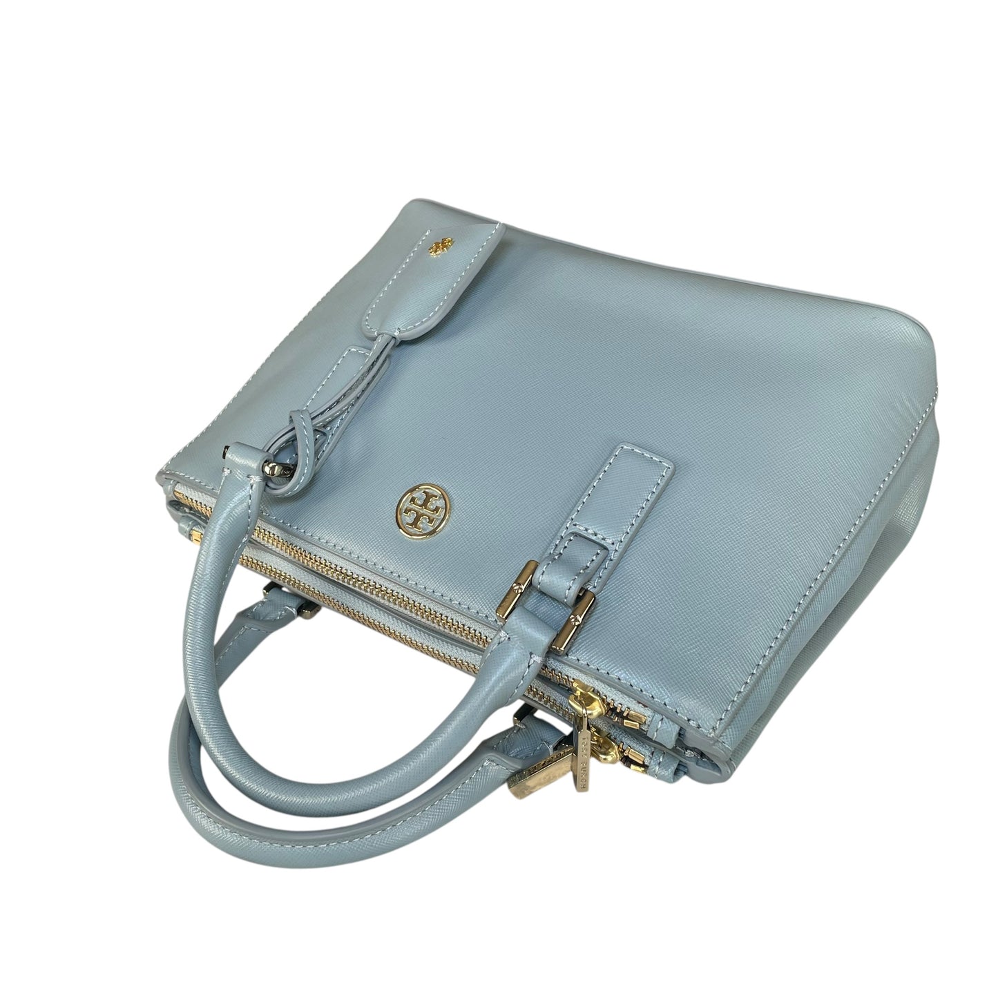 Tory Burch Robinson Oasis GHW Blue Saffiano Leather 2-Way Tote Purse