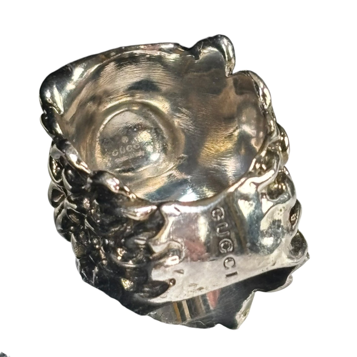 Gucci Lion Head Blue Crystal Silver Tone Pinky Ring Sz 5.5