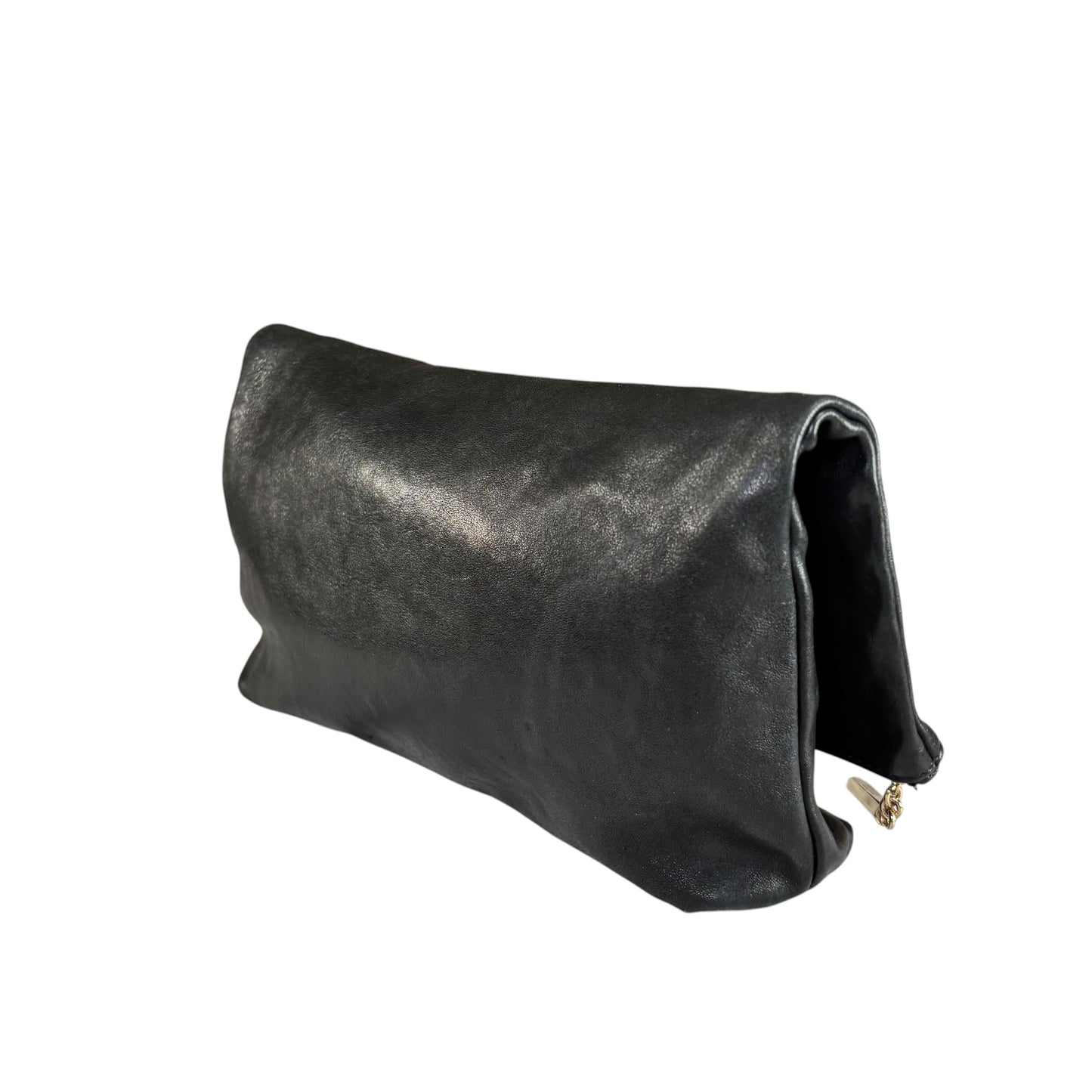 Jimmy Choo Nyla Black GHW Leather Fold-Over Zip Clutch