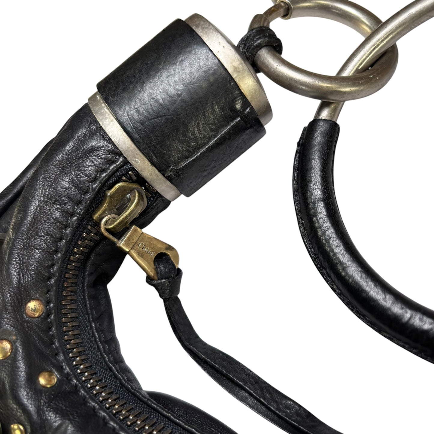 Chloe Y2K Aubrey Black Leather Med Hobo Stud Embellished Hobo
