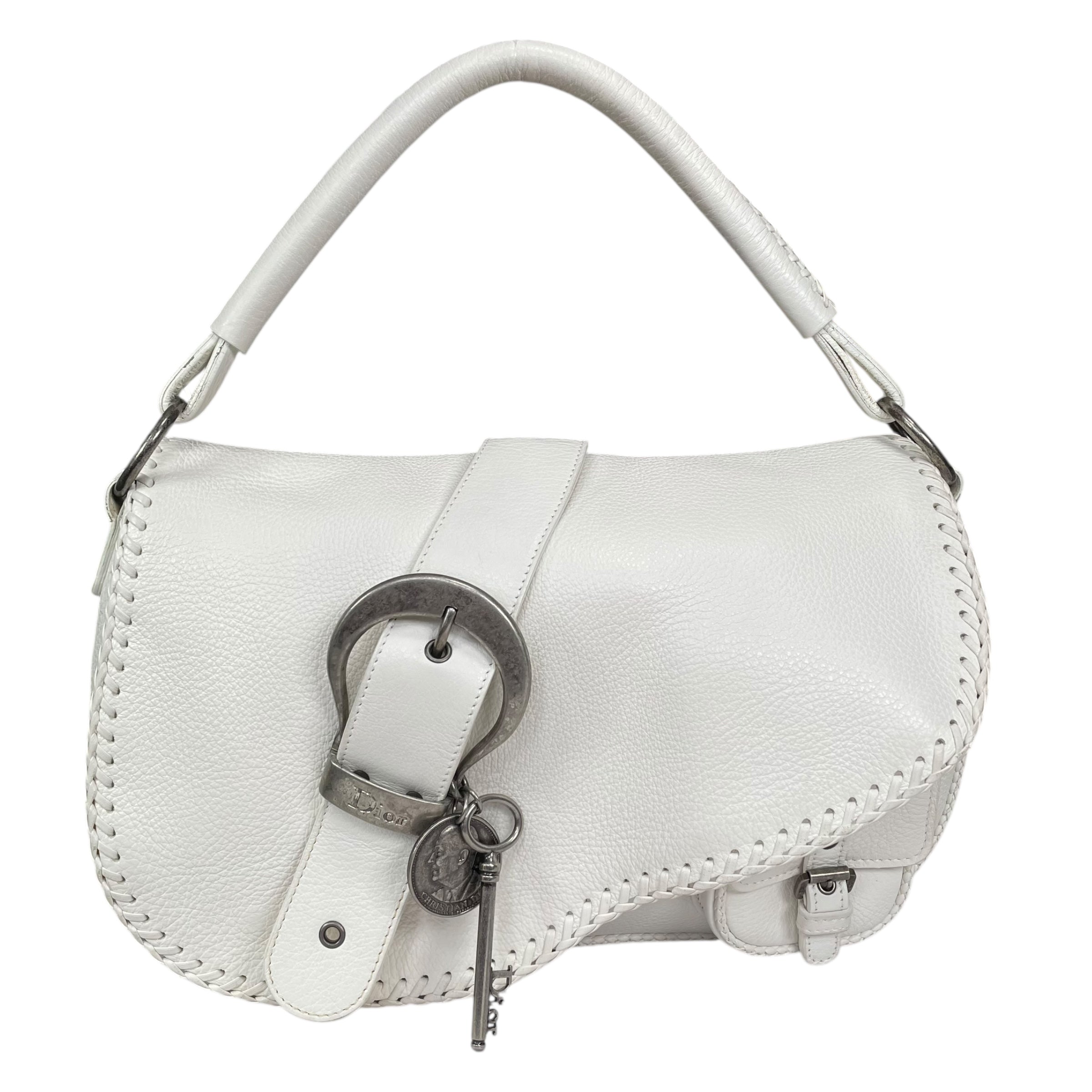 Christian Dior Gaucho White Leather Whip Stitch Single Saddle