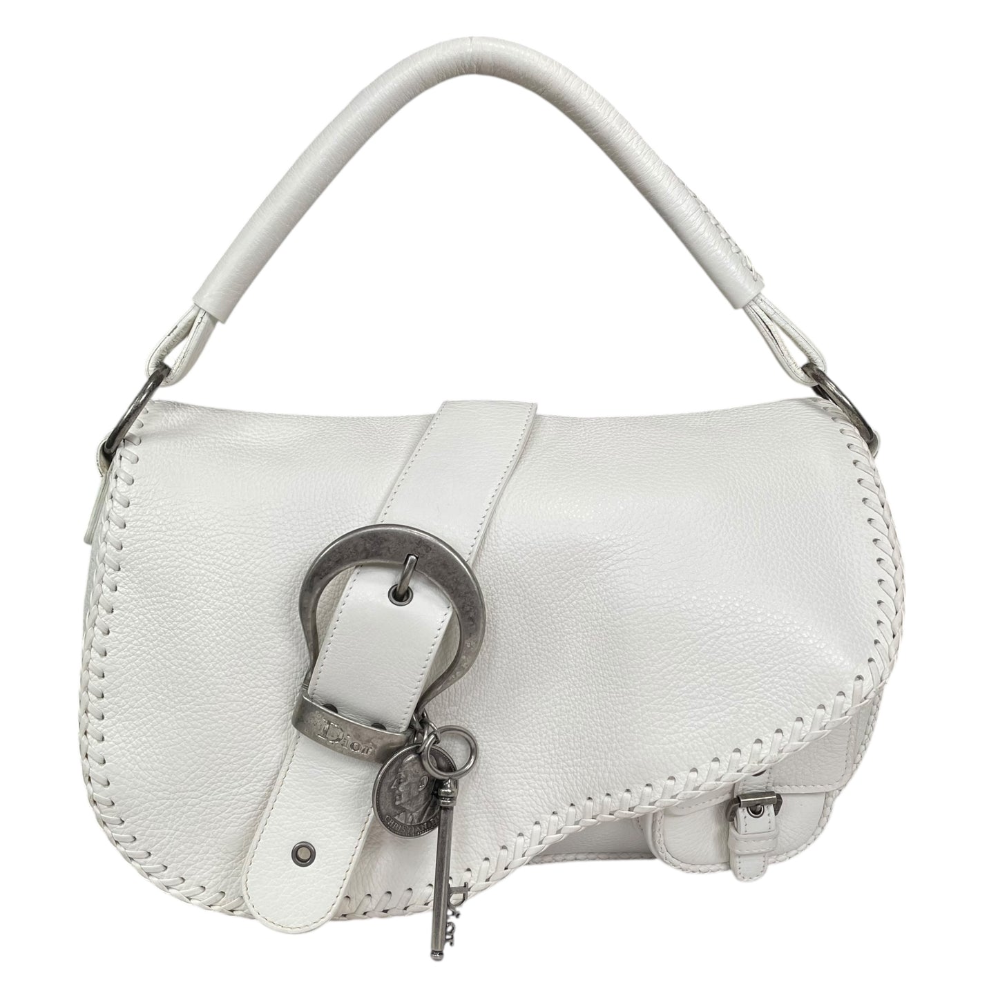 Christian Dior White Gaucho Large Y2K Top Handle Single Flap Shoulder Purse