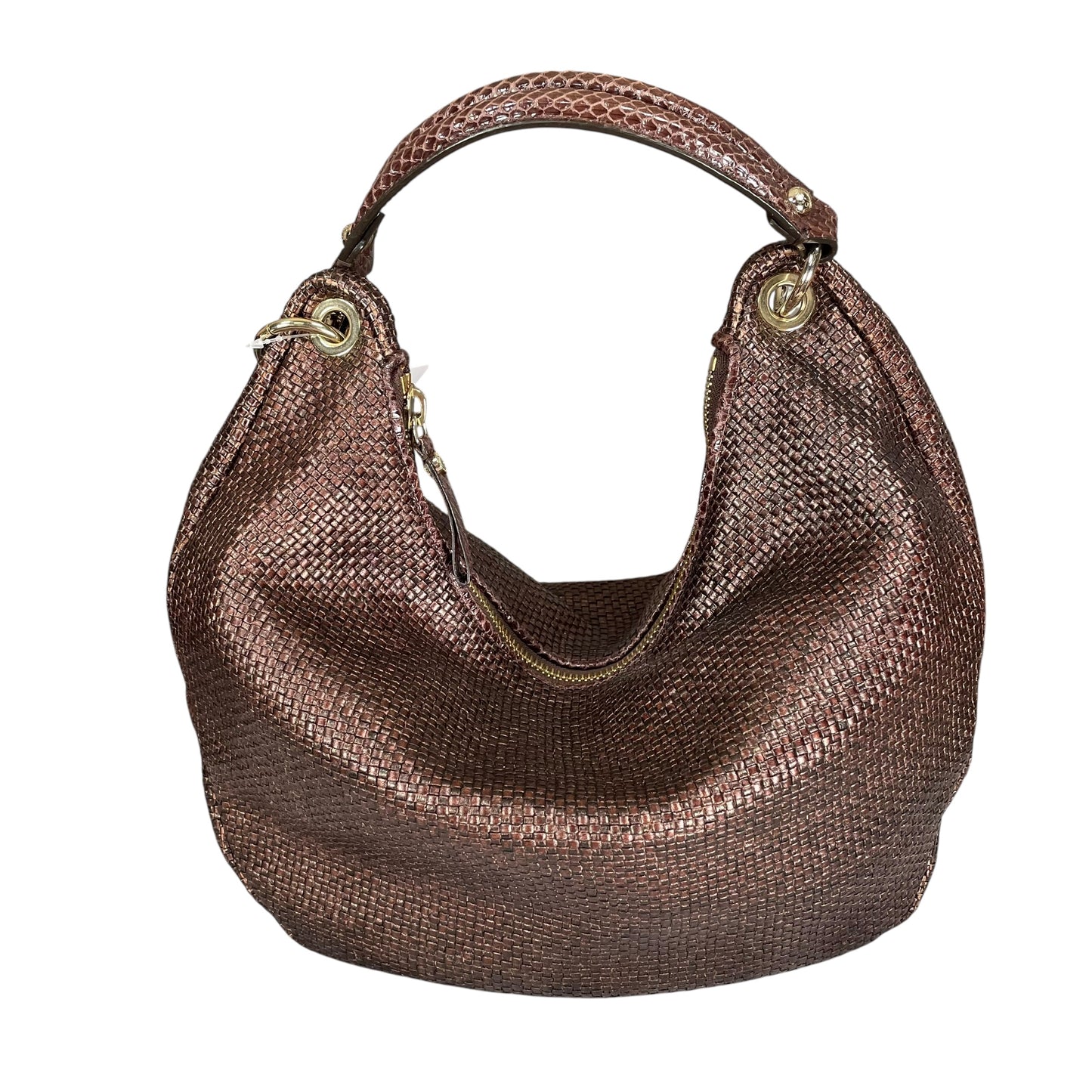 Jimmy Choo Raffia Woven Python Embossed Bronze Shoulder Hobo Zipper GWH Purse
