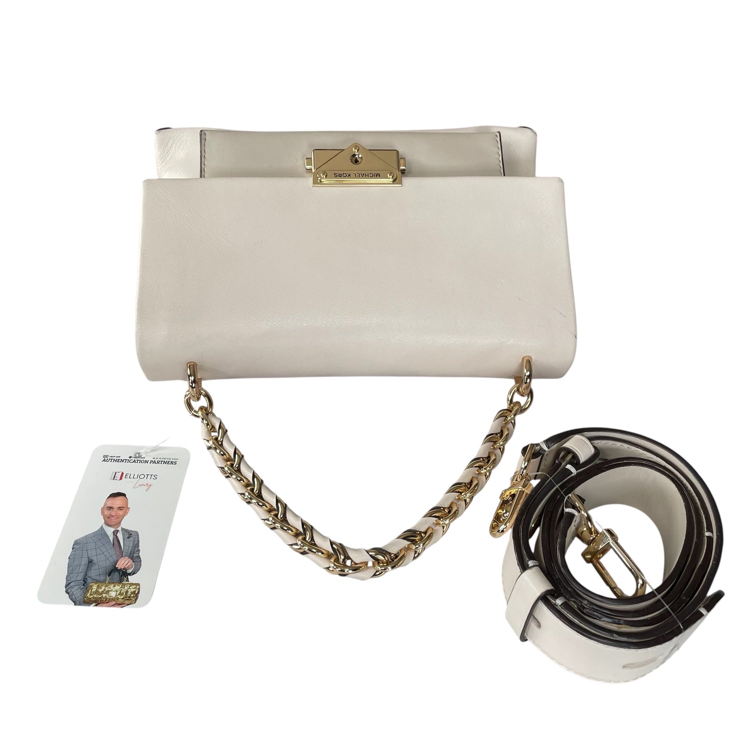 Michael Kors Cece Flap Chain Bag Cream Leather GHW 2-Way Top Handle