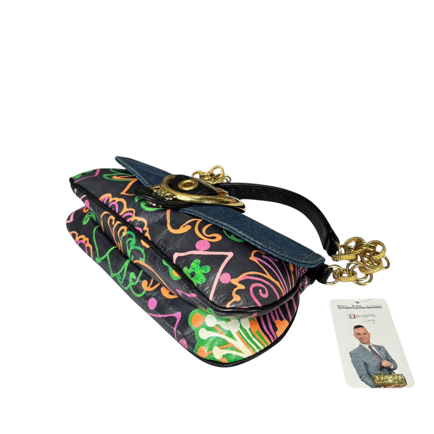 Dolce & Gabbana D & G Y2K Denim Buckle Baguette Floral Limited Leather Chain Purse