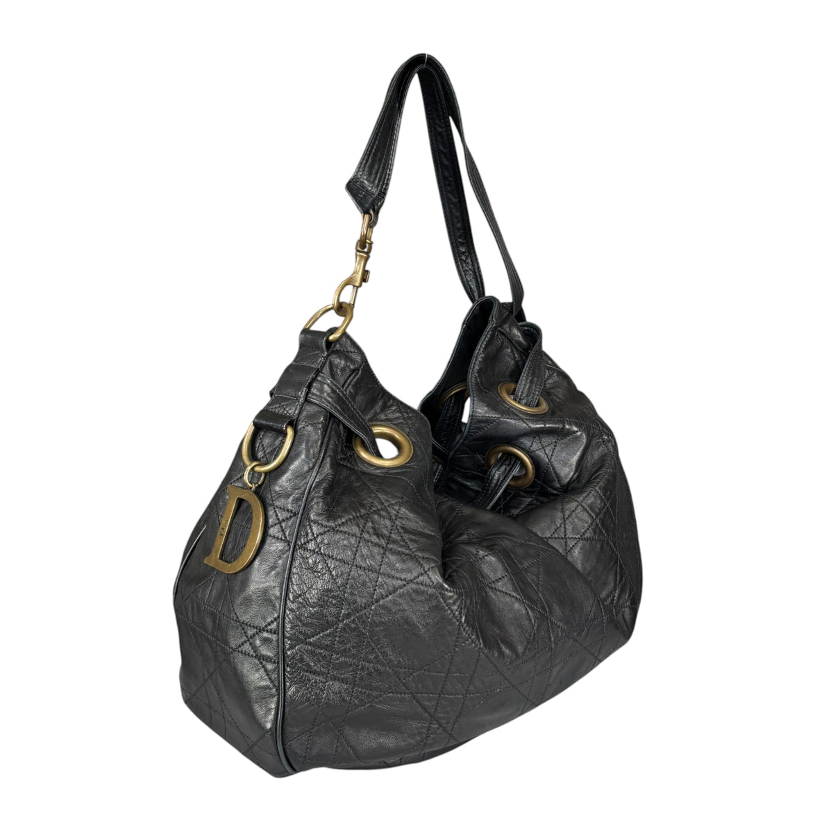 Christian Dior Lady Dior Cannage Lambskin XL Hobo Shoulder Purse