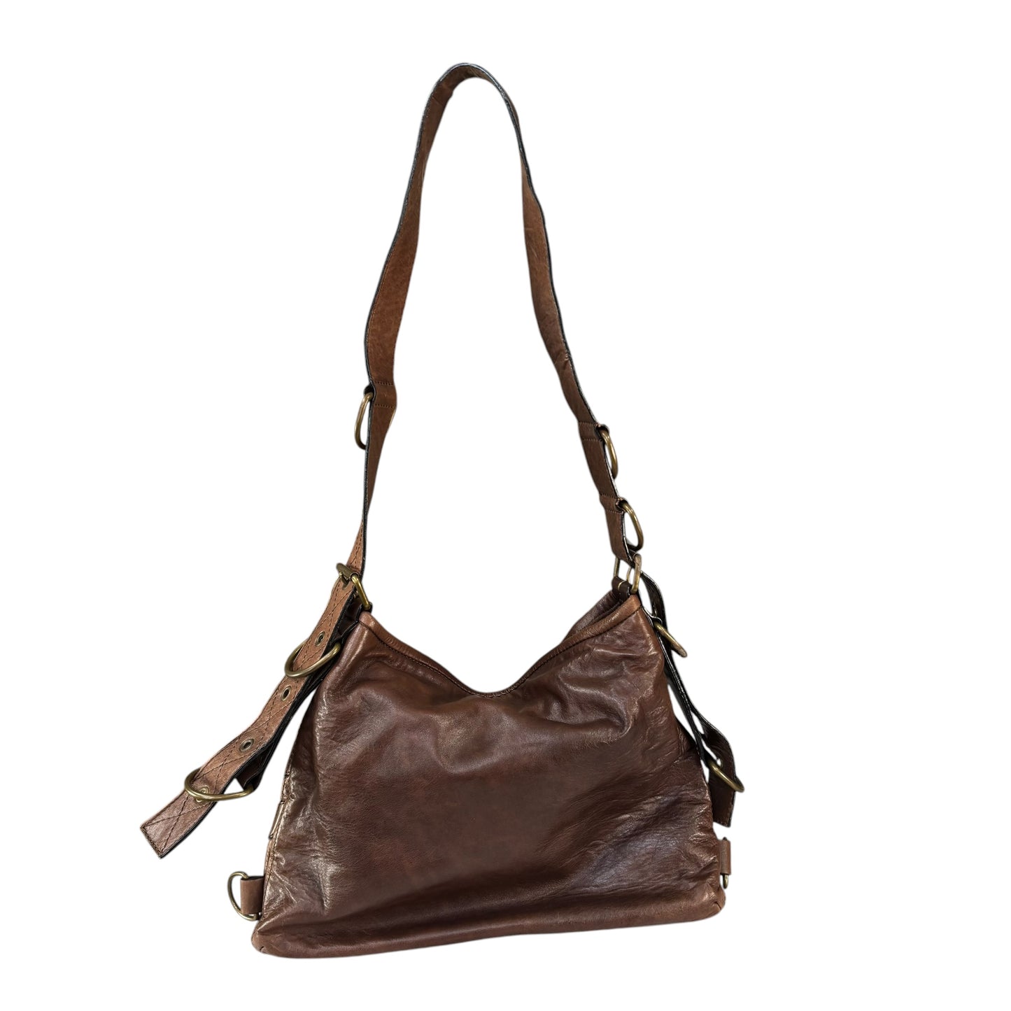 Givenchy Y2K Vouyou Classic Mahogany Brown Distressed Leather 2-Way Shoulder Crossbody Bag