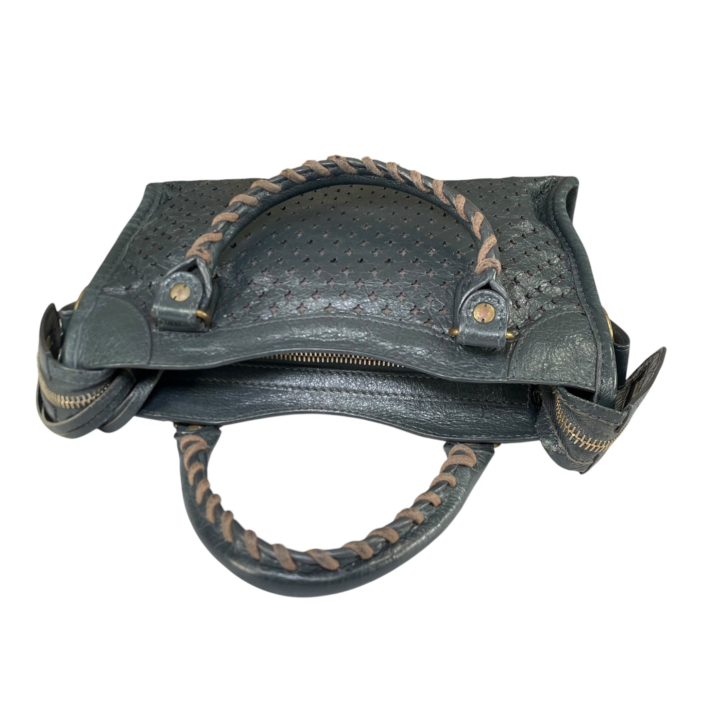 Balenciaga Motorcross Mini City Leather Perforated Anthracite Grey Bag