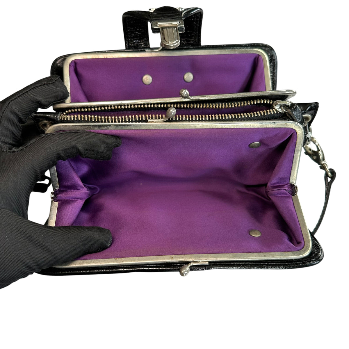 D & G Dolce Gabbana Mini Black Patent Baguette SHW Purse