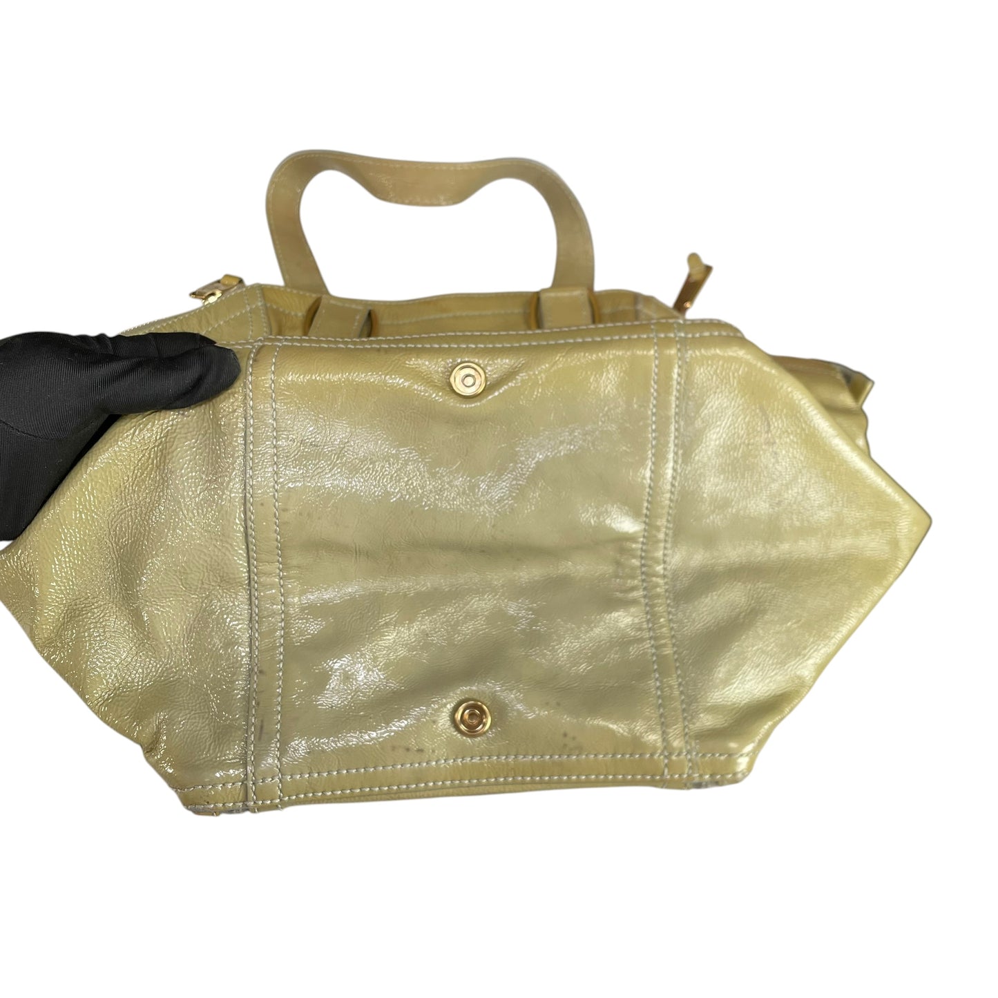 YSL Cassandra Green Patent Leather GHW Bucket Flat Downtown Tote