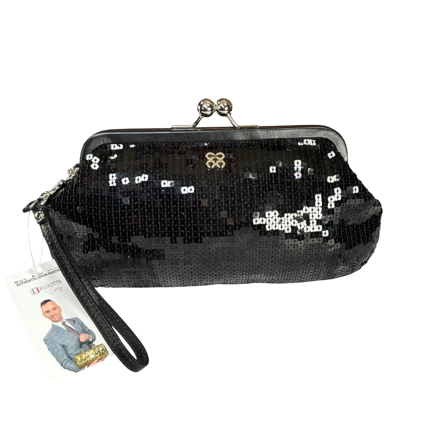 Coach Opti C Aubrey Sequin Black Leather  Kiss-Lock Closure Clutch