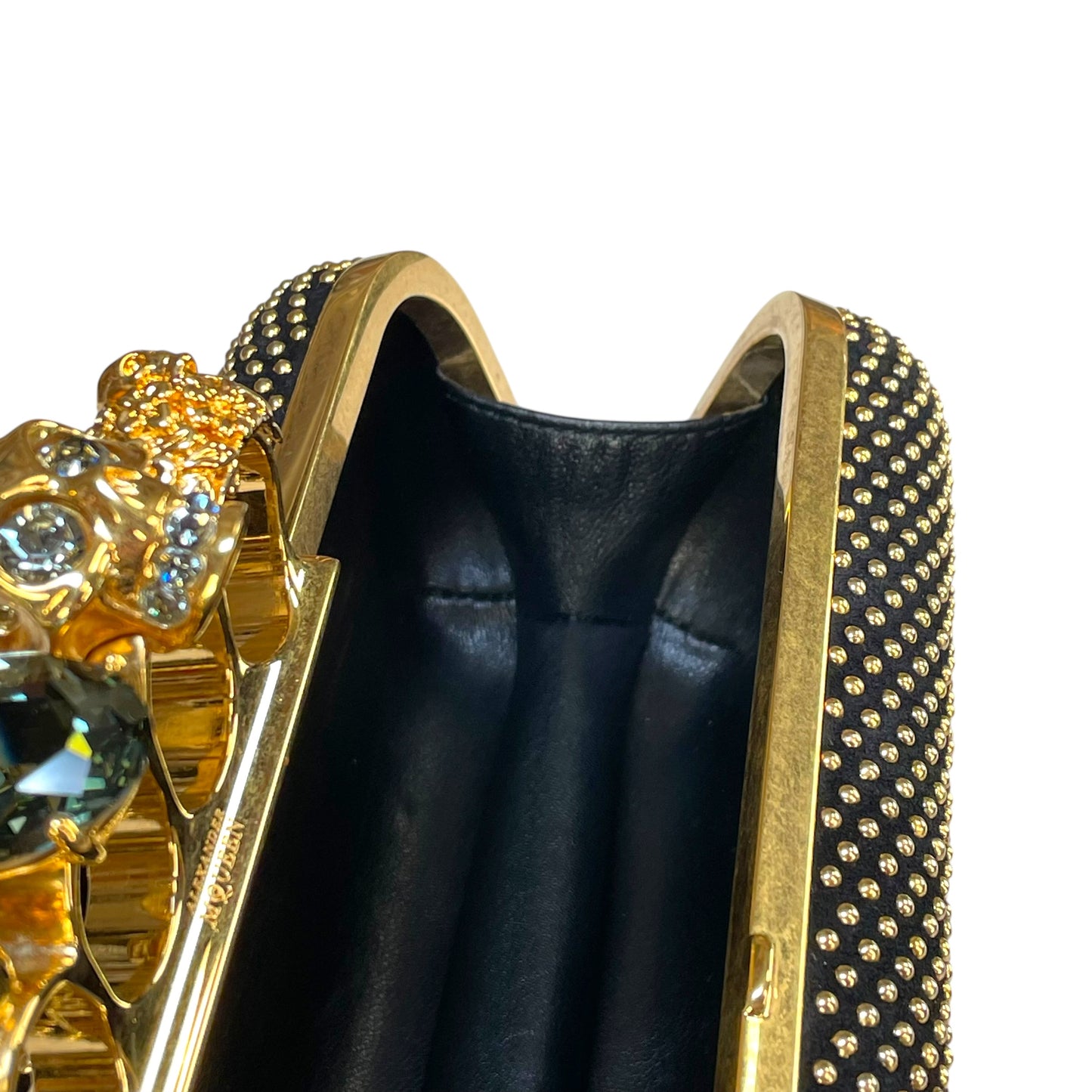 Alexander McQueen Crystal Studded Knuckle Clutch Skull Ring Blue Stone Bag