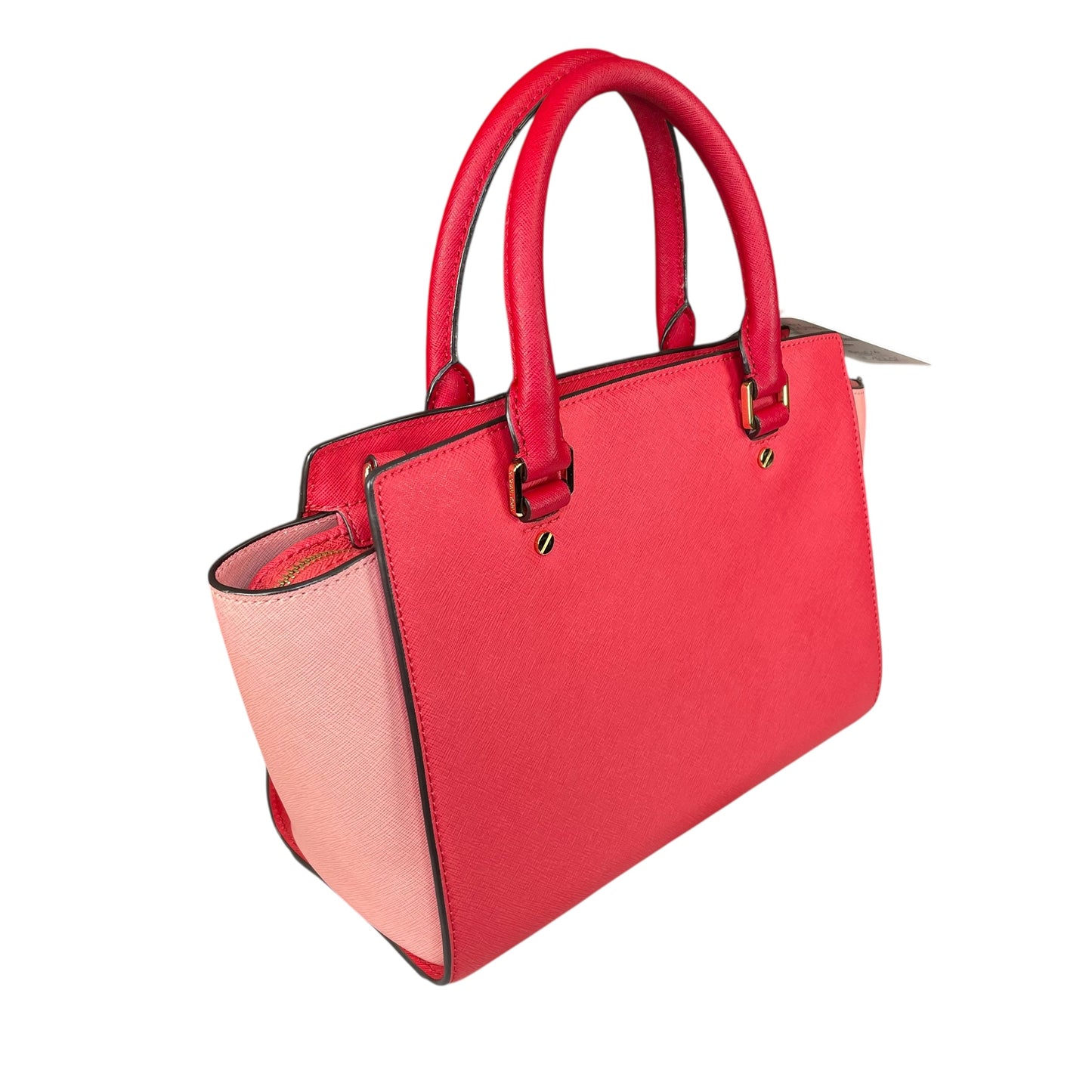 Michael Kors Selma Medium Satchel Pink Saffiano Leather Gold HW Crossbody Purse