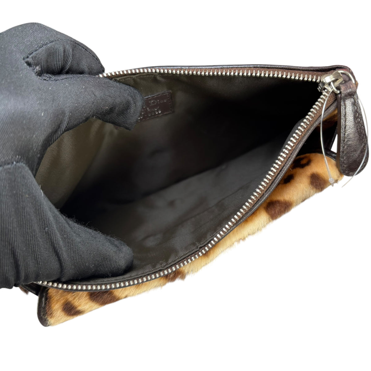 Christian Dior Harako Y2K Pony Hair Zippy Clutch – Leopard Print / Brown Leather