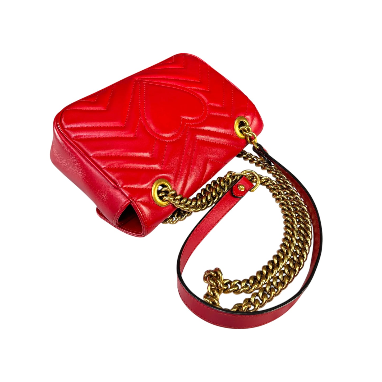 Gucci GG Marmont Red Leather Quilted Crossbody Shoulder Purse