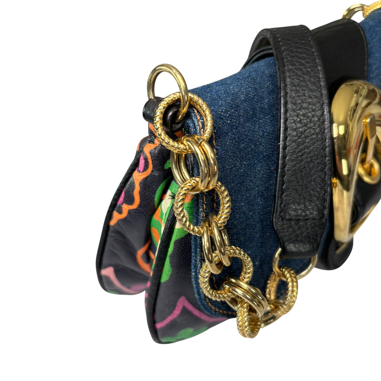 Dolce & Gabbana D & G Y2K Denim Buckle Baguette Floral Limited Leather Chain Purse