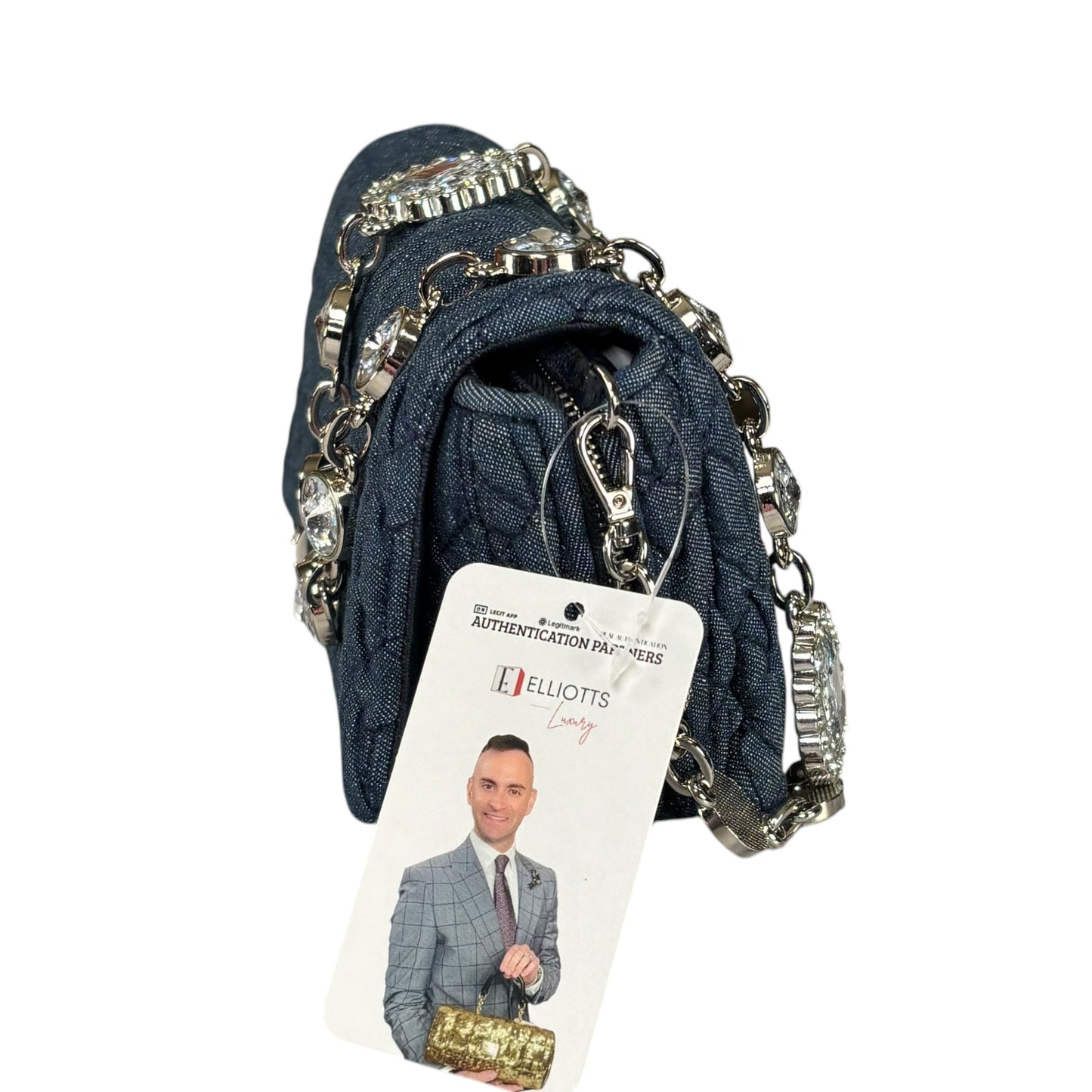 Miu Miu Crystal SHW Encrusted Denim 2-Way Crossbody Flap Turn-Lock Purse