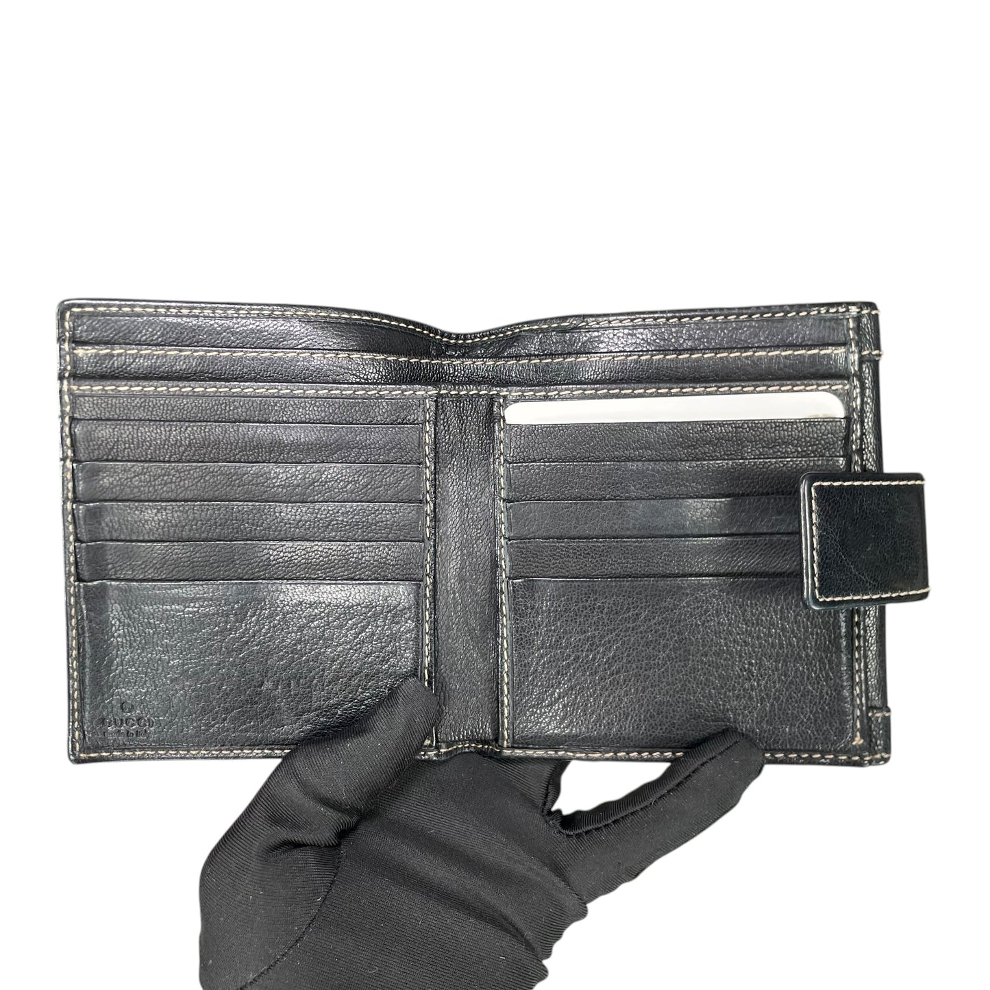 Gucci Capri Wallet Black Leather Web Horsebit Compact Wallet Vintage GG