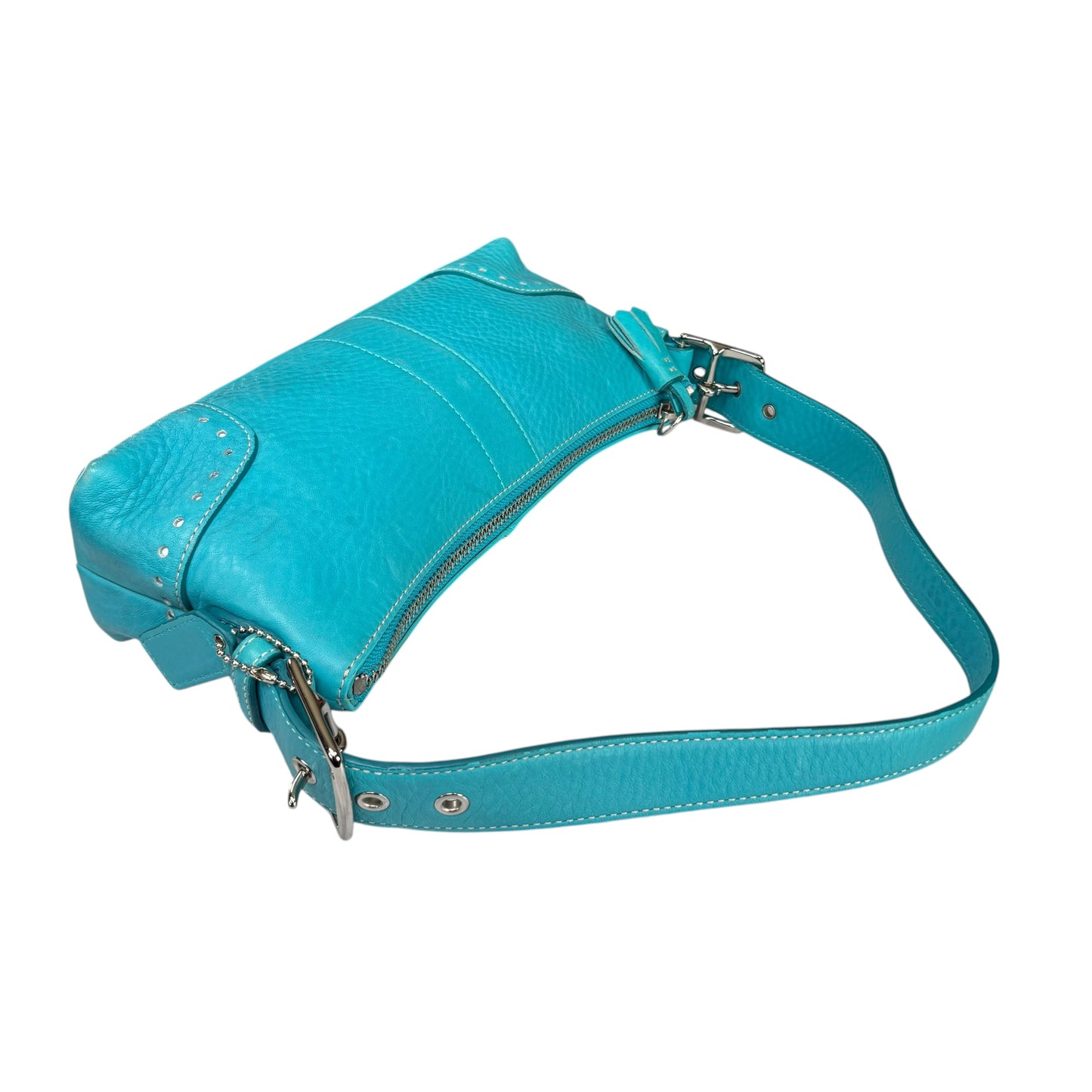 Coach Hamilton Baguette Turquoise Perforated Leather SHW Shoulder Purse