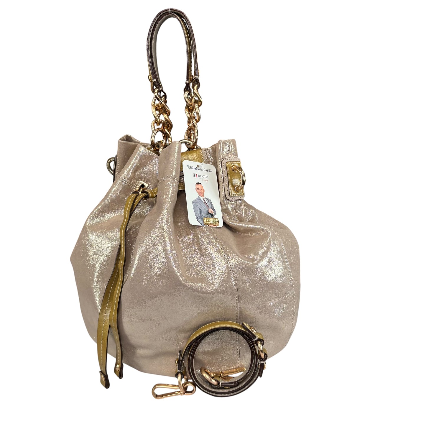 Coach XL Y2K Peyton GHW Drawstring Bucket Glitter Sueded Leather
