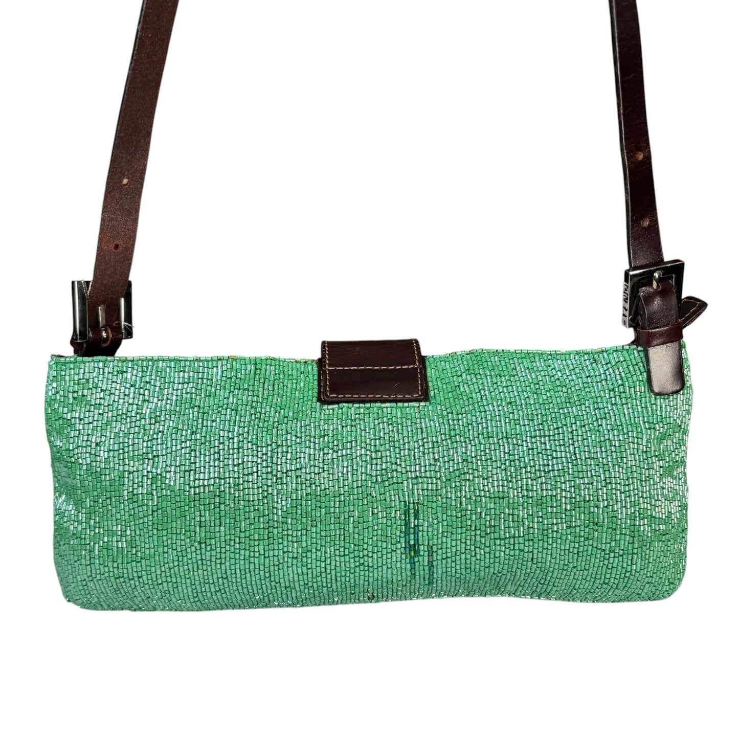 Fendi Y2K Slim Baguette Green Beaded Shoulder Purse