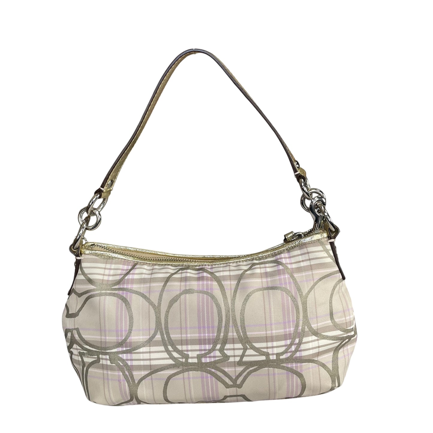 Coach Demi Tartan Plaid Nylon Bag Metallic Gray Gold Leather Shoulder Crossbody Y2K