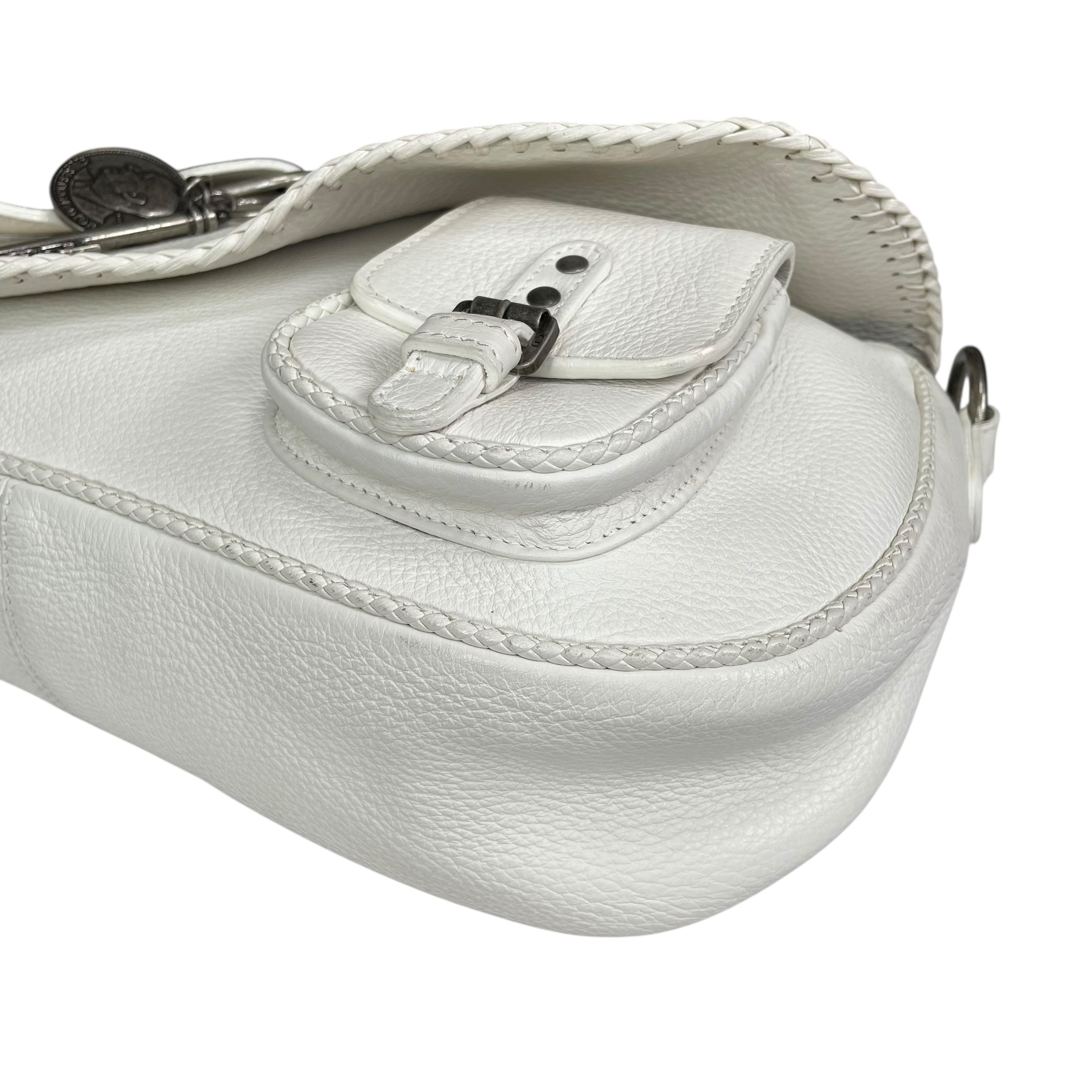 Christian Dior Gaucho White Leather Whip Stitch Single Saddle
