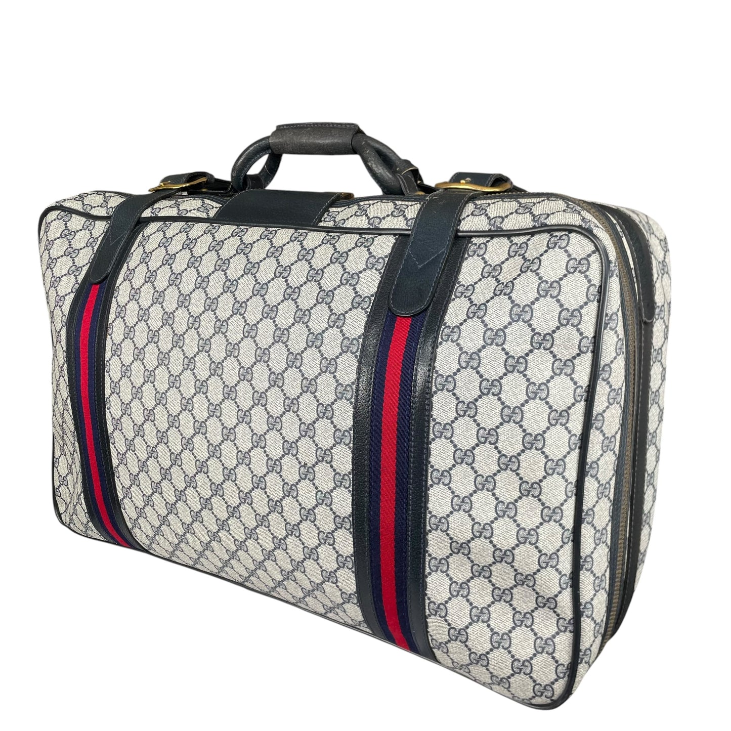Gucci GG Supreme Navy Canvas Leather Medium Luggage Travel Case