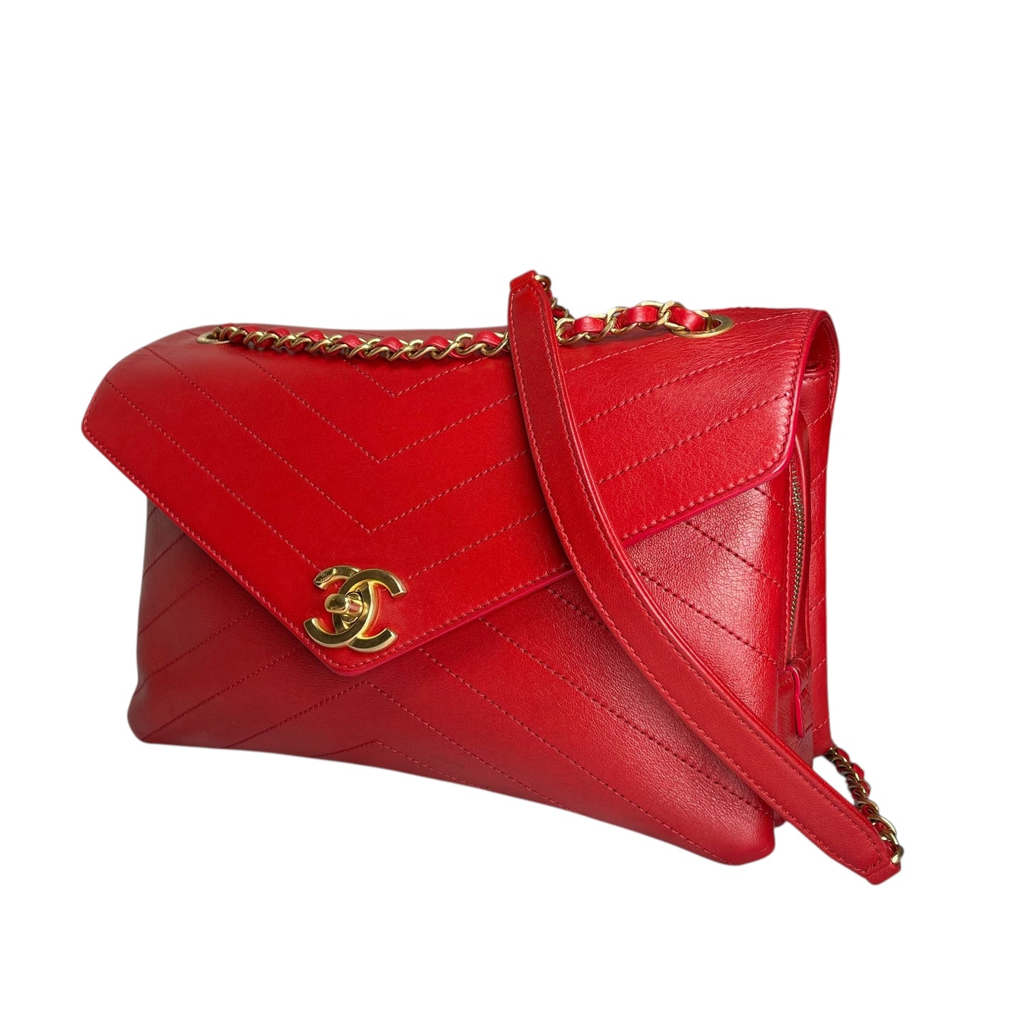 Chanel Paris–Seoul Chevron Envelope Leather Flap Bag – Red – Medium