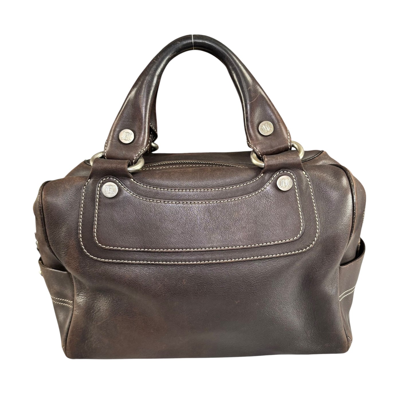 Celine Boogie Brown Leather SHW Boston Zip Bag