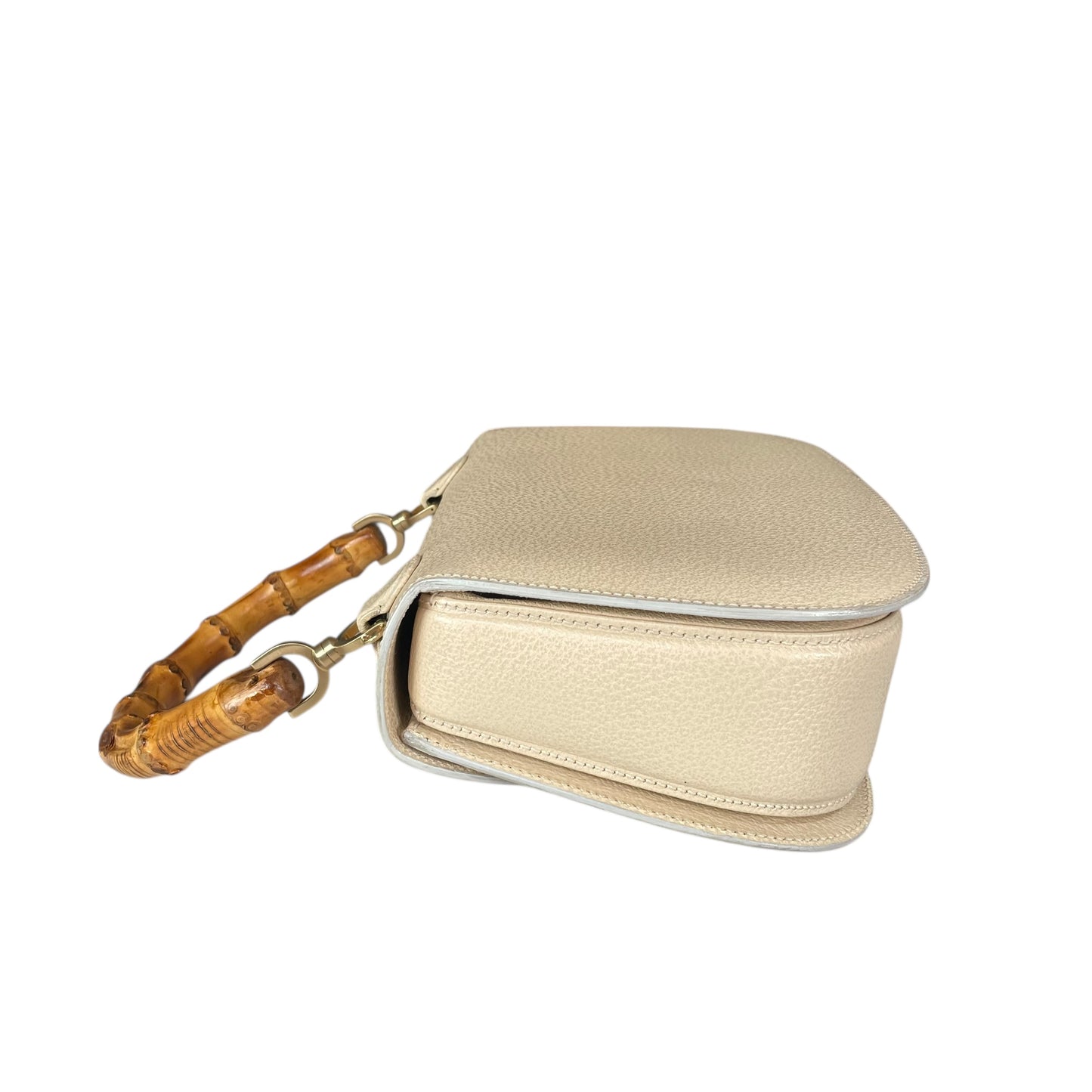 Gucci 1947 Bamboo Bone White Bamboo Turn-Lock Top Handle Flap Purse