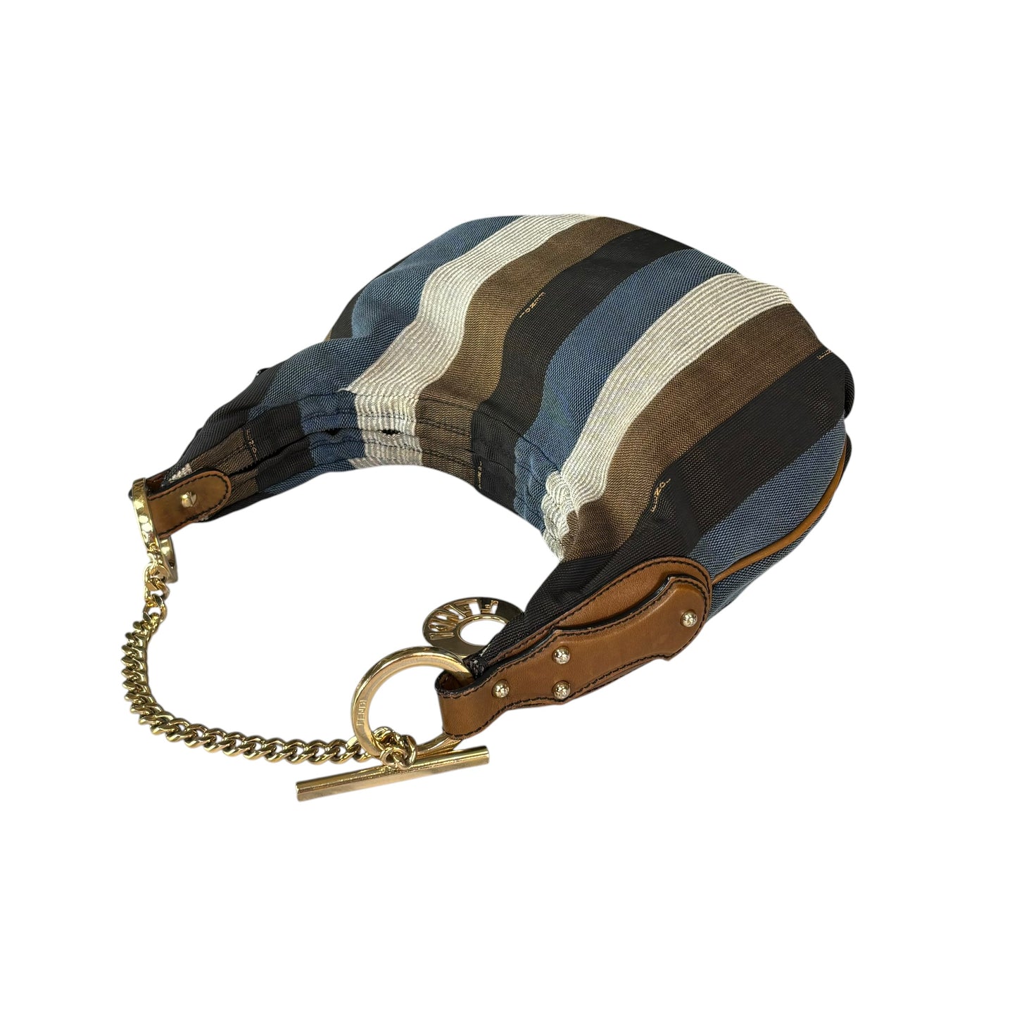 Fendi Y2K Pequin Striped Multicolor Small Blue / Brown GHW Jacquard Hobo Purse