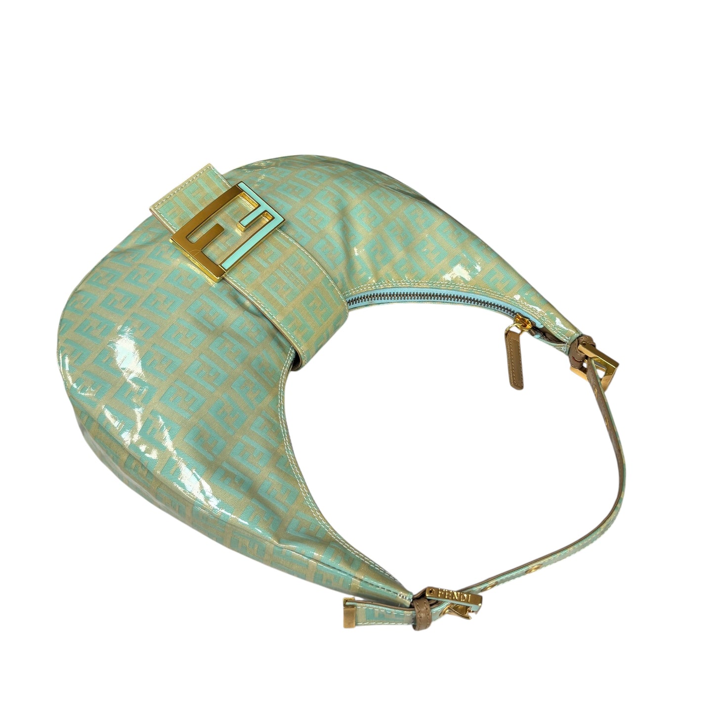 Fendi Y2K Baguette Crescent Mint Green Zucchino Coated Canvas Leather Purse