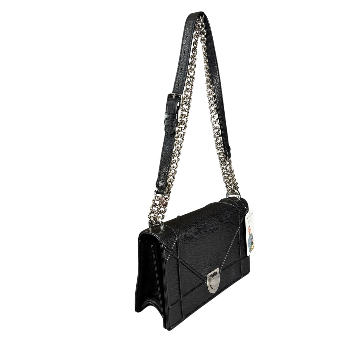Christian Dior Diorama Calf Black Pebbled Medium Flap 2-Way Shoulder Purse