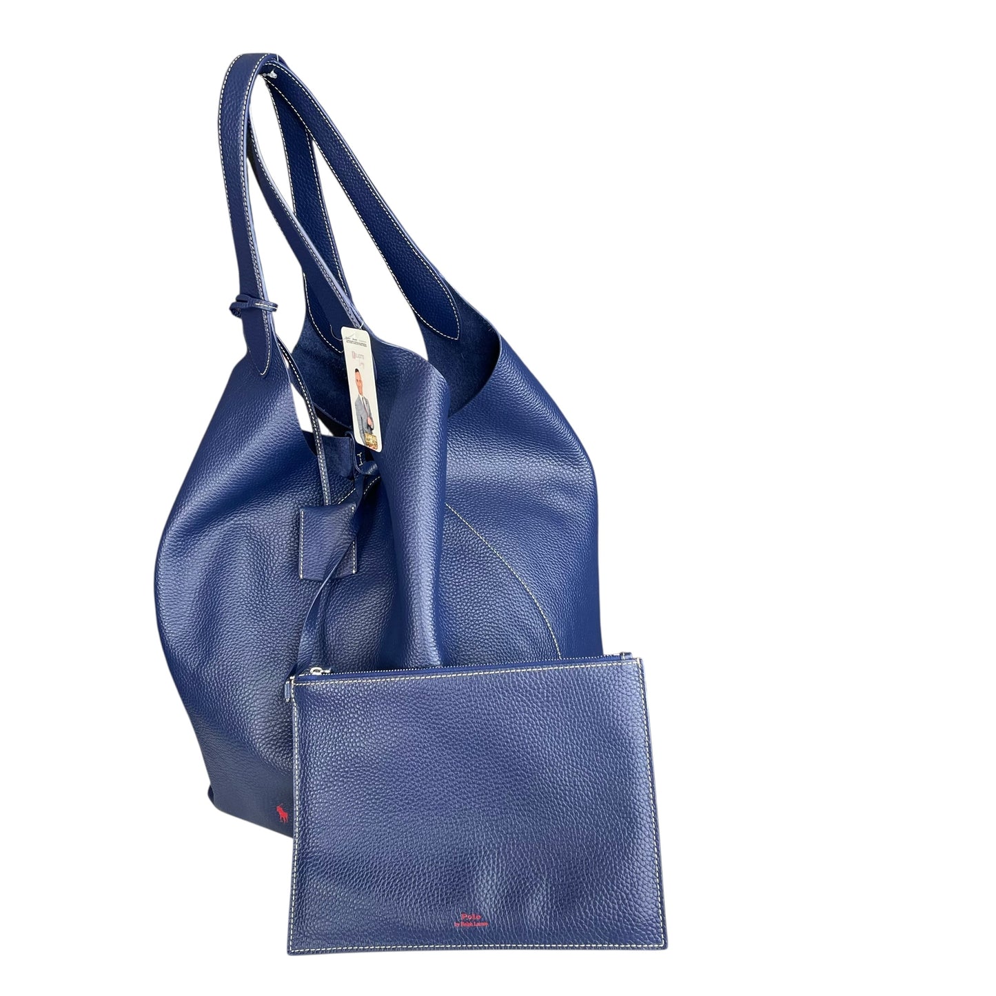 Ralph Lauren Polo Play Blue / Red Pebbled Leather Large Hobo Shopper Tote