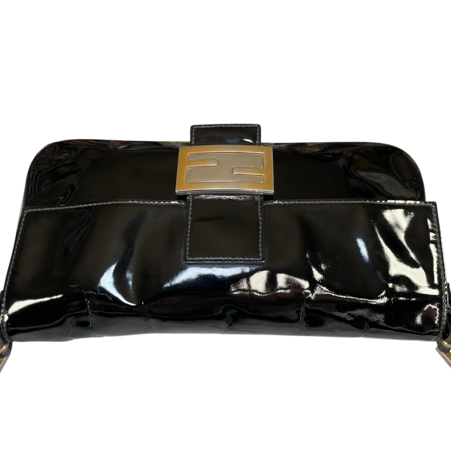 Fendi Baguette Black Patent Leather Two Tone HW Shoulder Purse