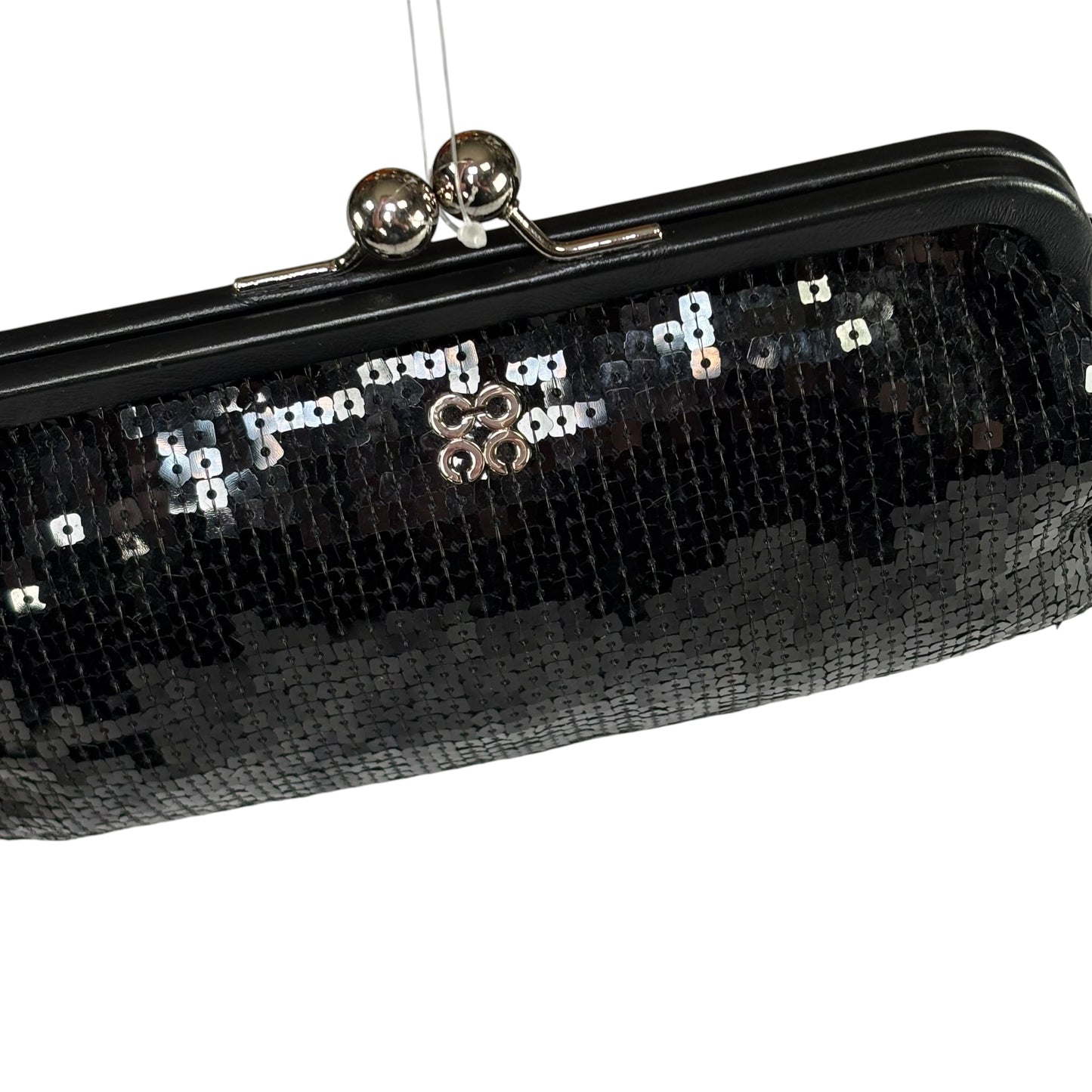 Coach Opti C Aubrey Sequin Black Leather  Kiss-Lock Closure Clutch