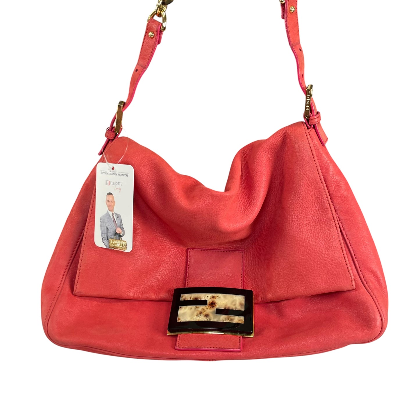 Fendi Baguette MAXI Grapefruit GHW Grapefruit Iridescent Leather Shoulder Purse