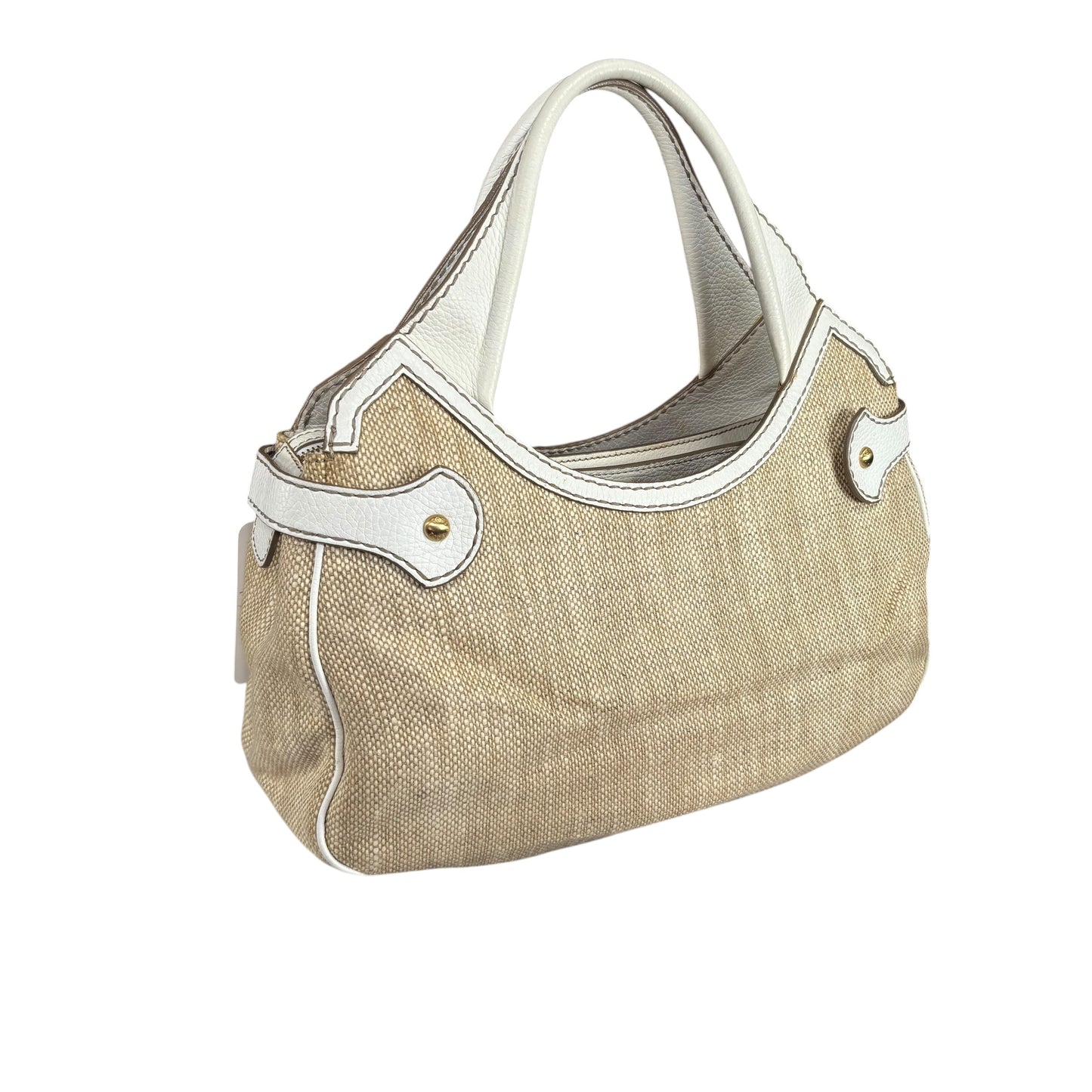 Tod’s Decoupage Canvas Chalk & Tan Leather Shoulder Purse