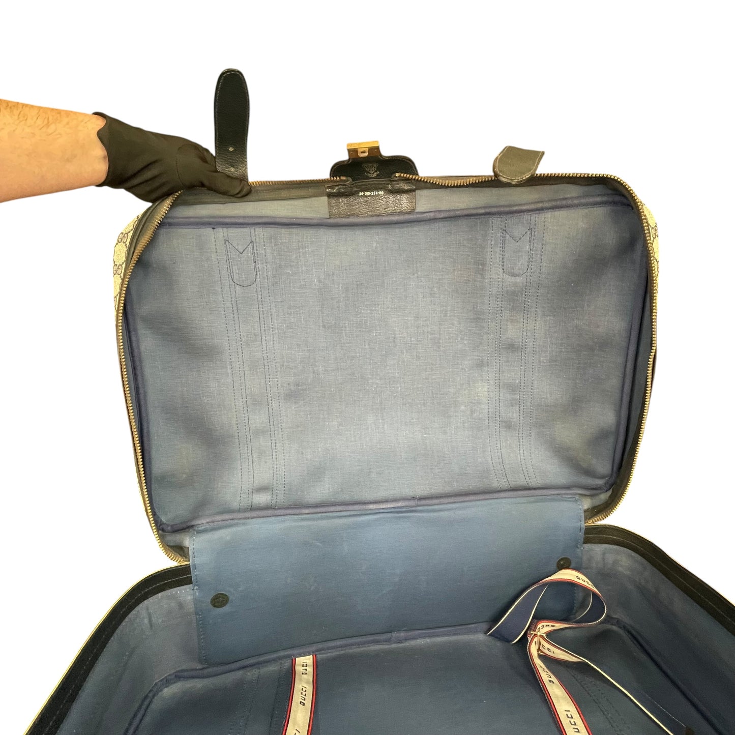Gucci GG Supreme Navy Canvas Leather Medium Luggage Travel Case